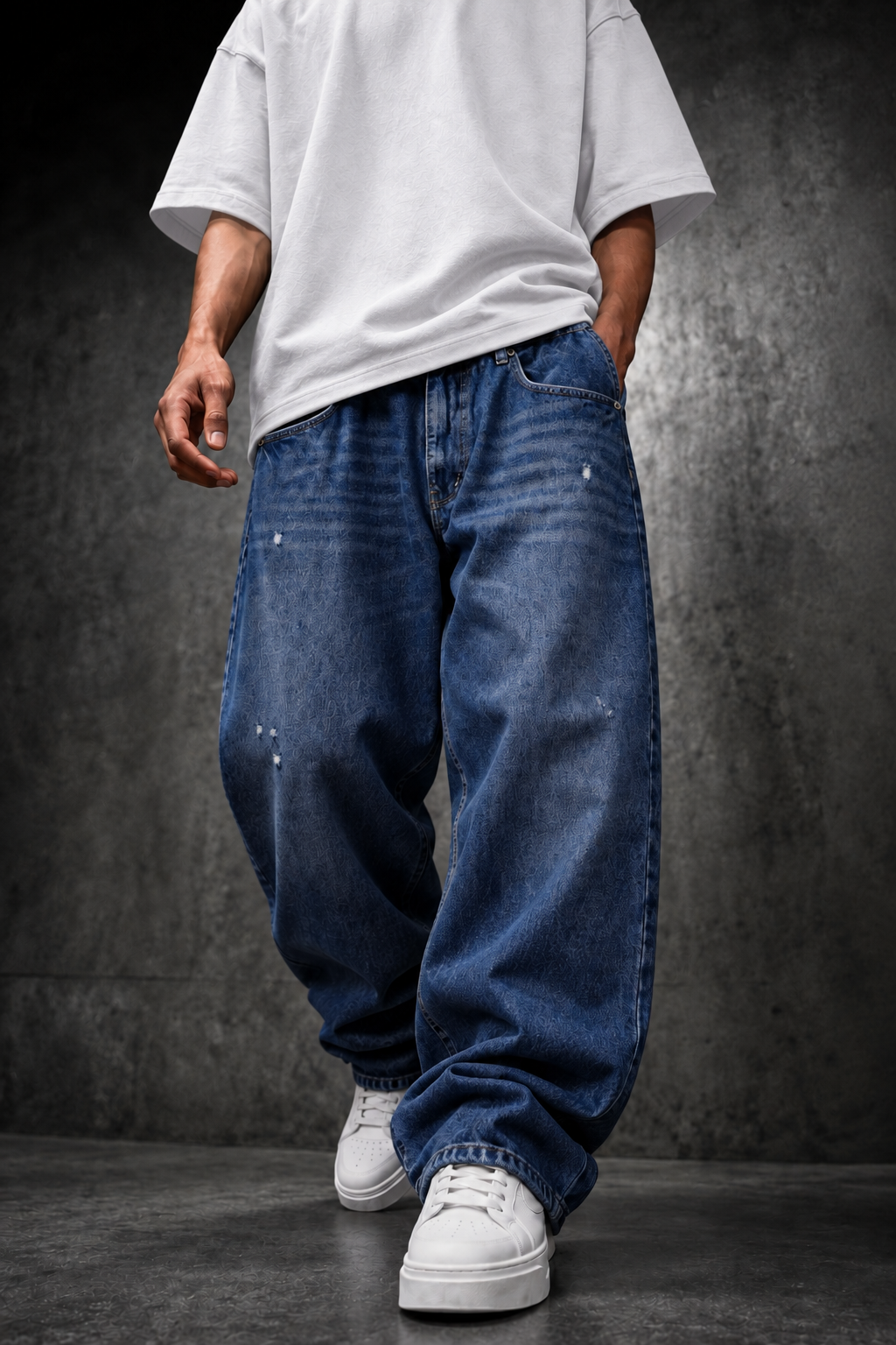 Erkek Mavi Baggy Denim Pantolon