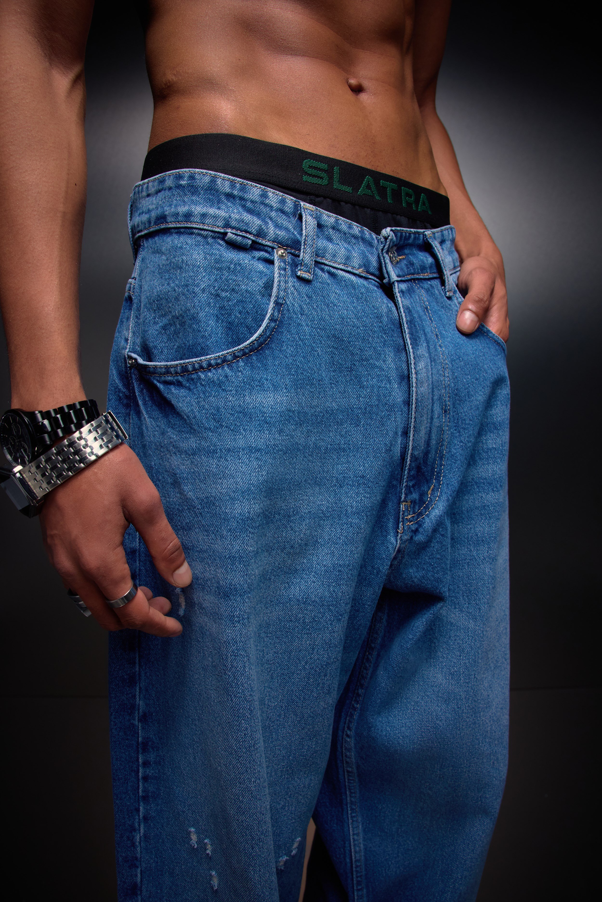 Erkek Mavi Baggy Denim Pantolon