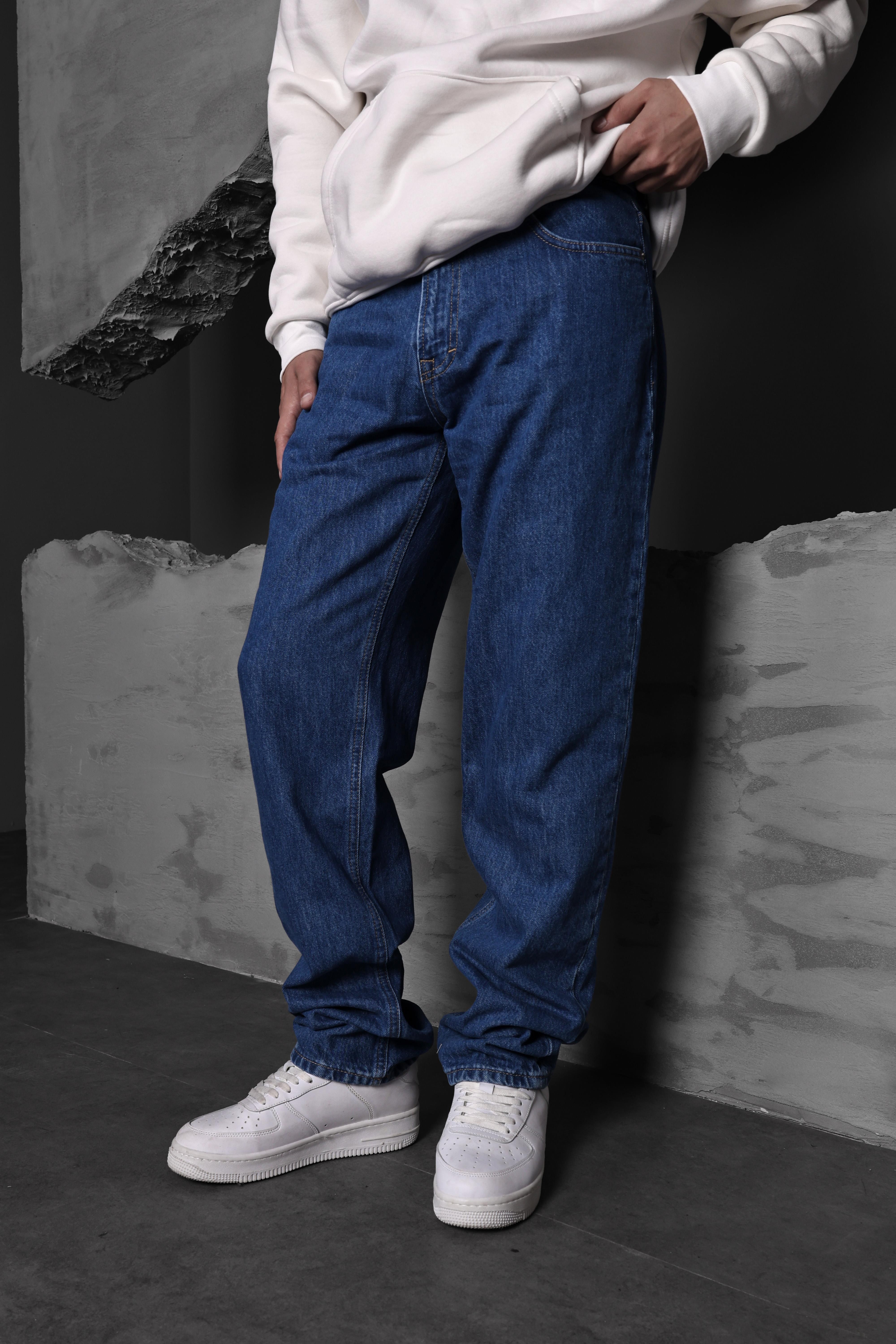 Erkek Mavi Yıkamalı Straight Fit Pantolon