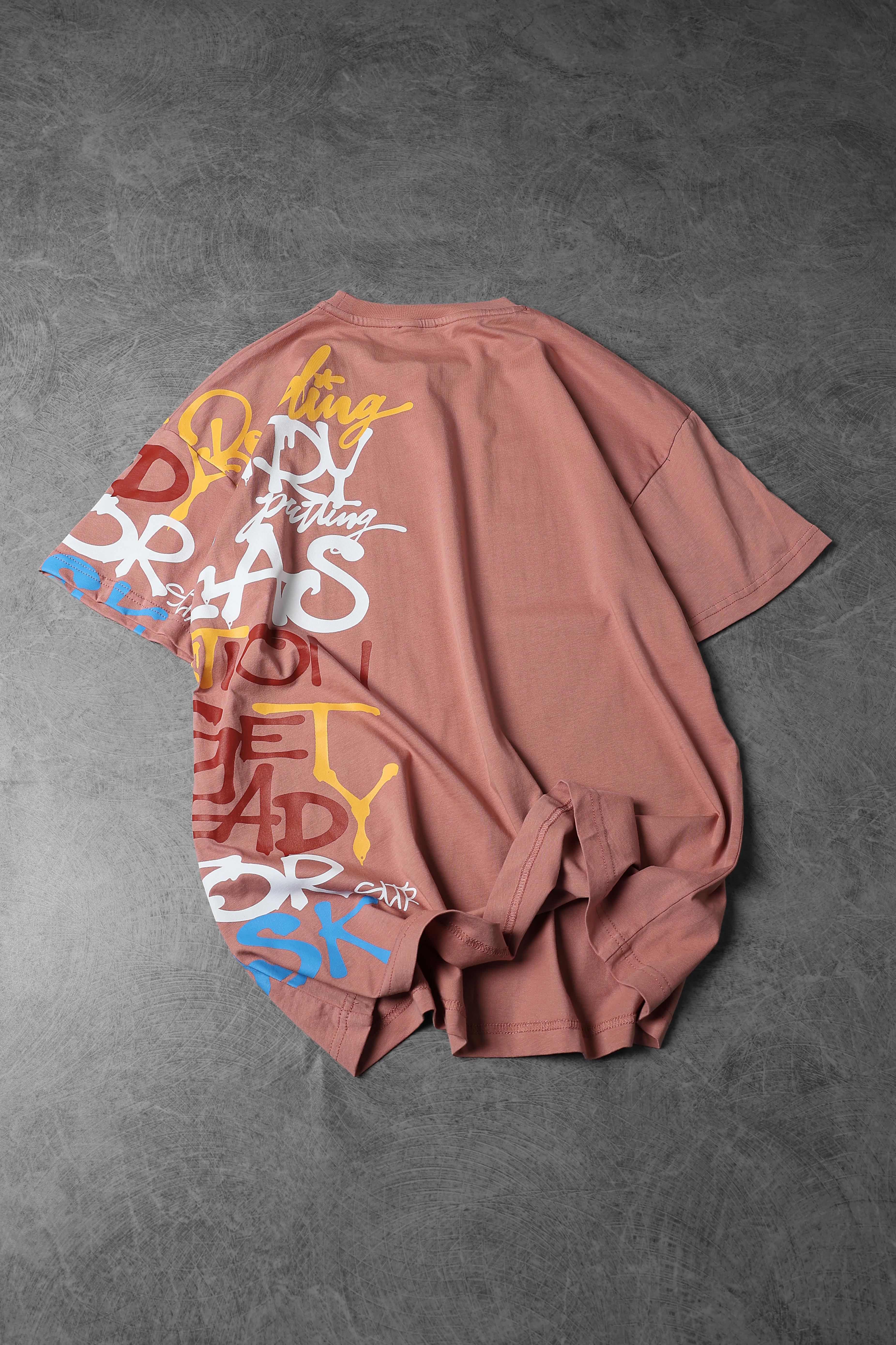 Erkek Mercan Yan Baskılı Oversize Tshirt