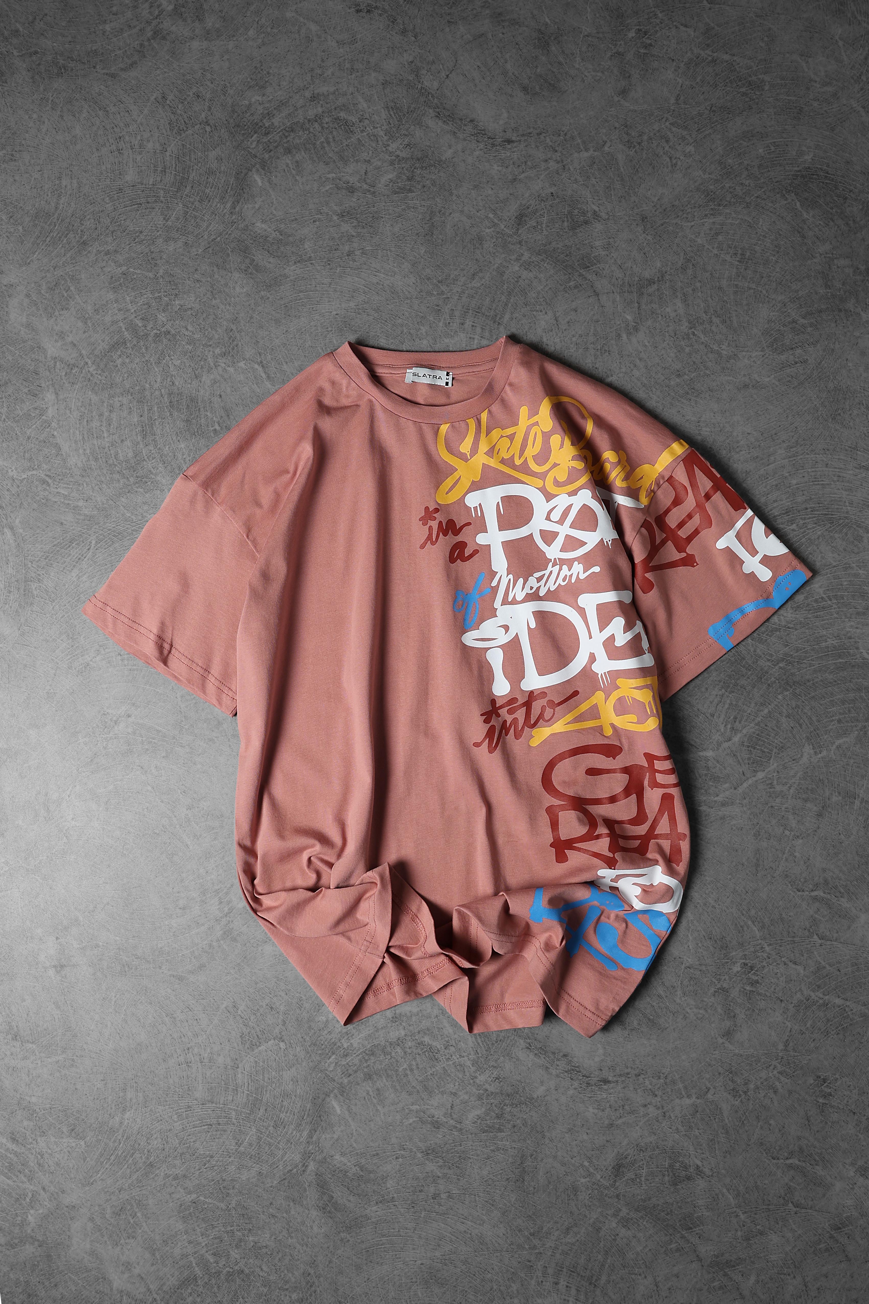Erkek Mercan Yan Baskılı Oversize Tshirt