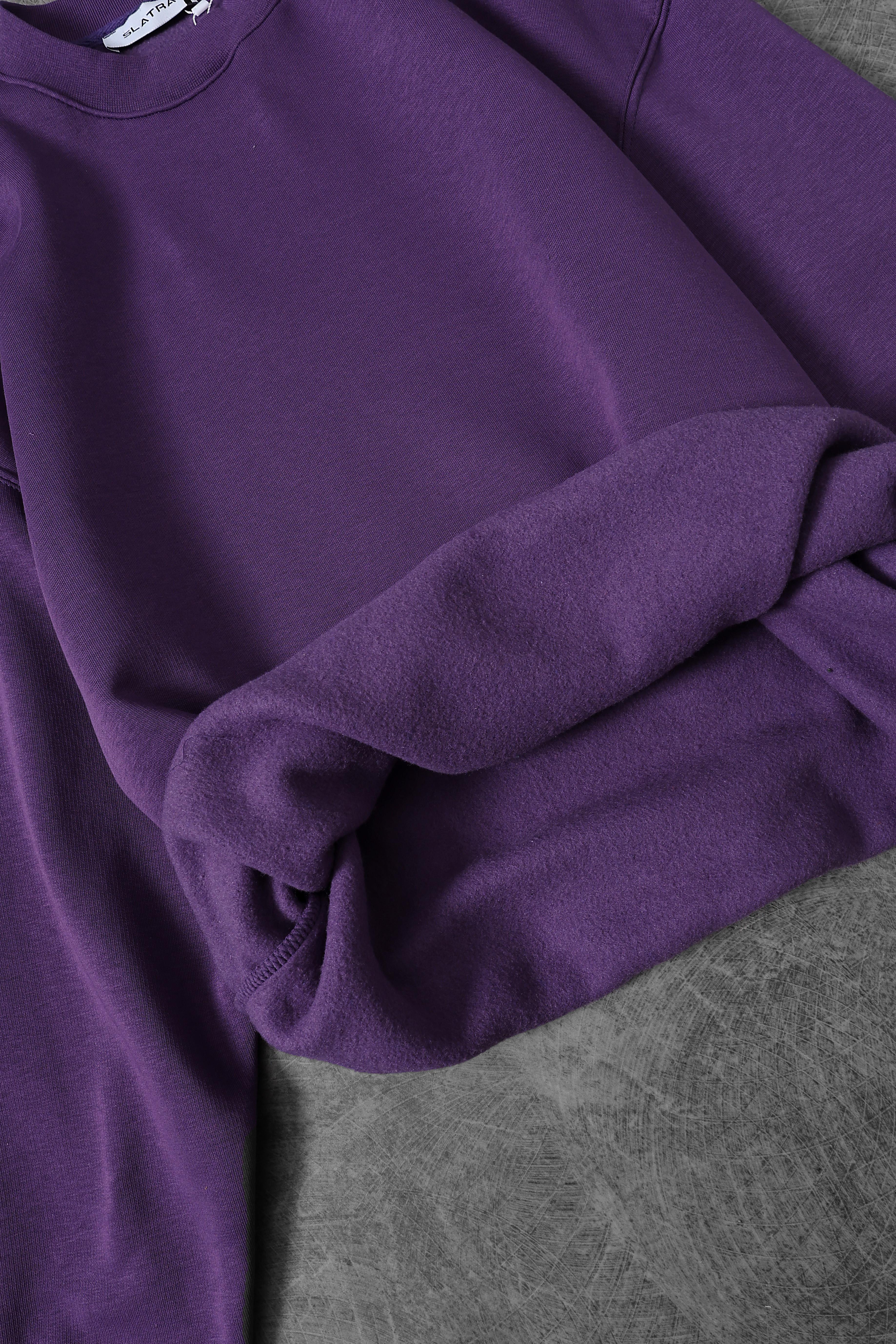 Erkek Mor Basic Bisiklet Yaka Oversize Sweatshirt