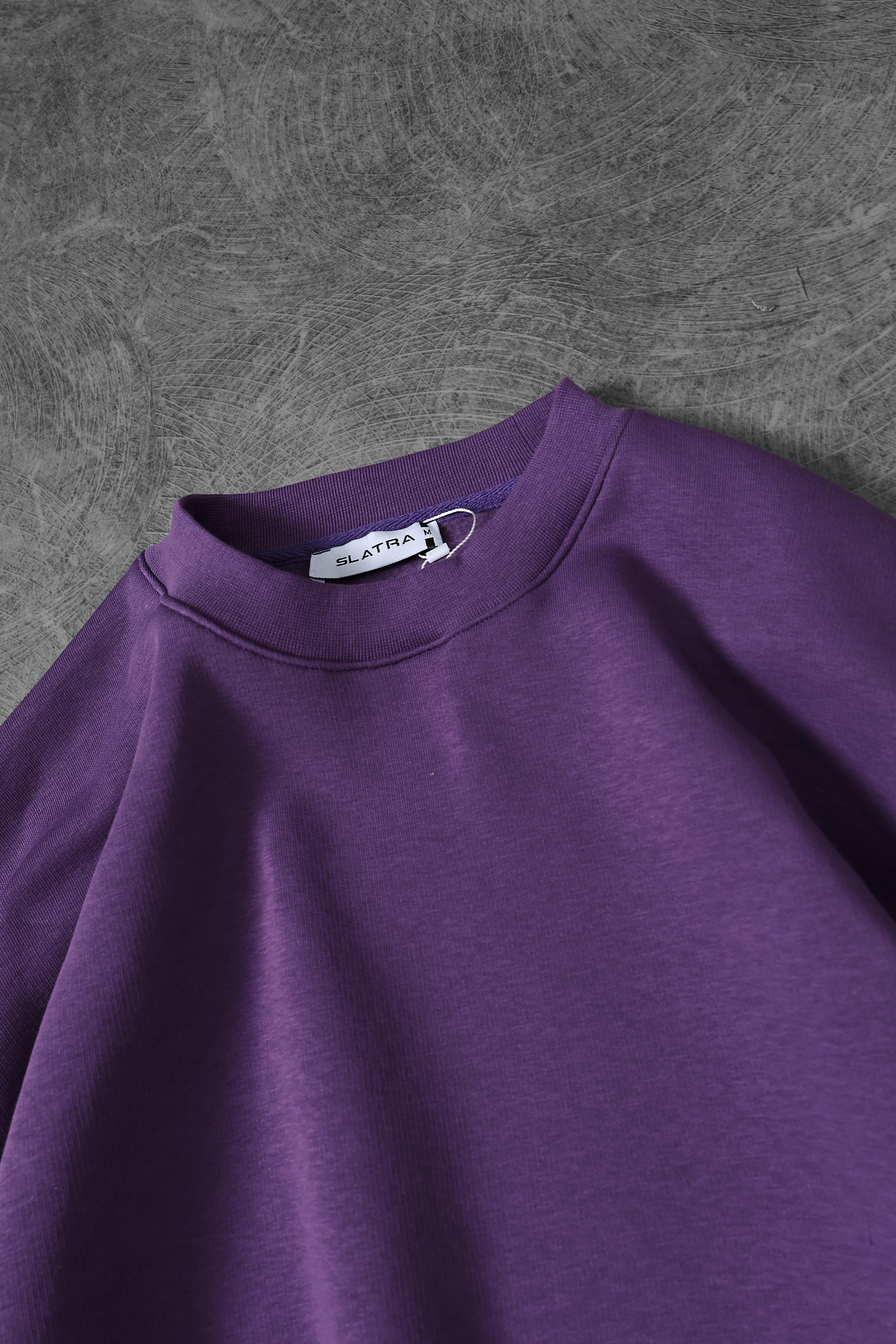 Erkek Mor Basic Bisiklet Yaka Oversize Sweatshirt