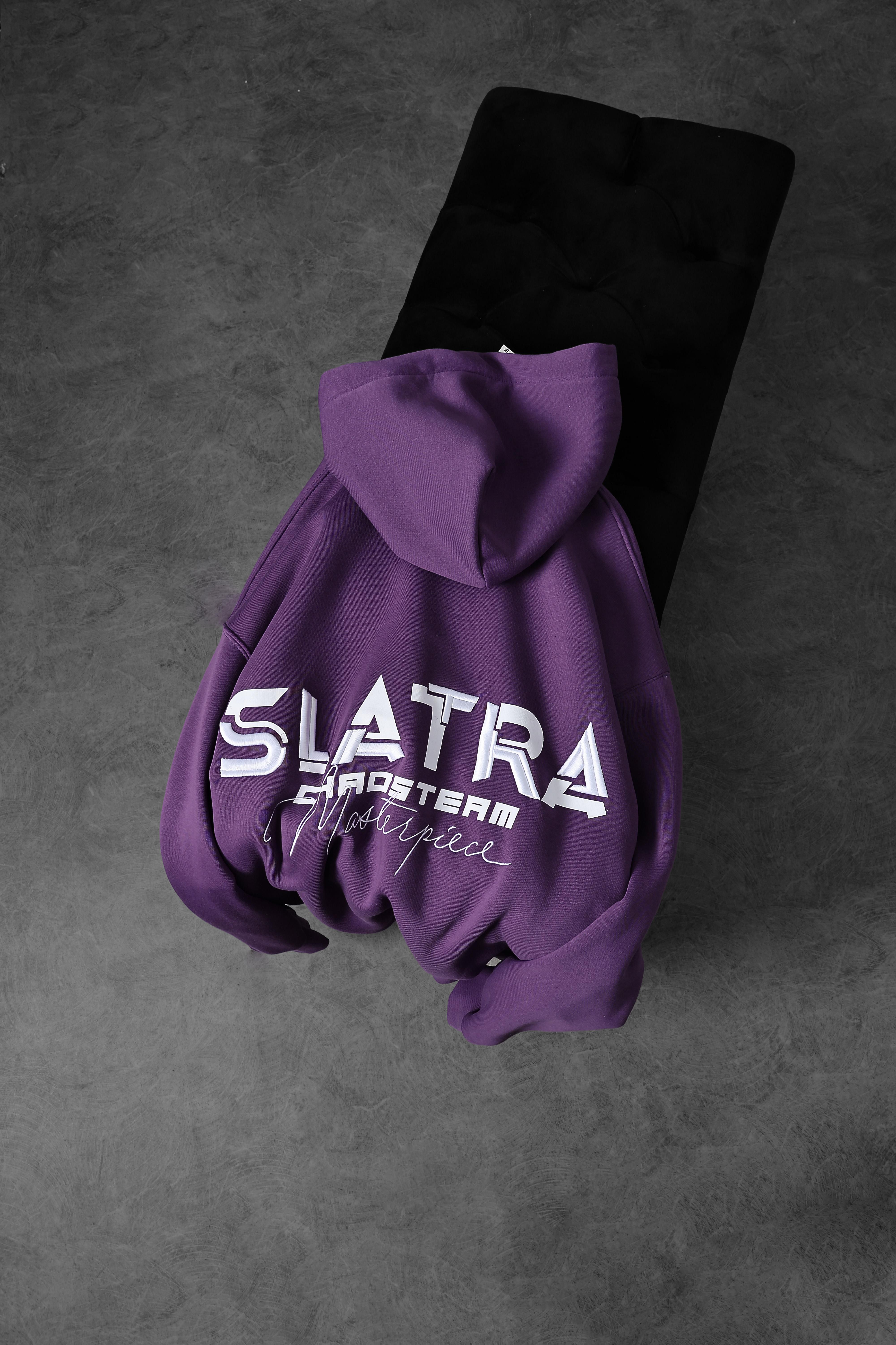 Erkek Mor Chaos Team Nakışlı Kapüşonlu Oversize Sweatshirt
