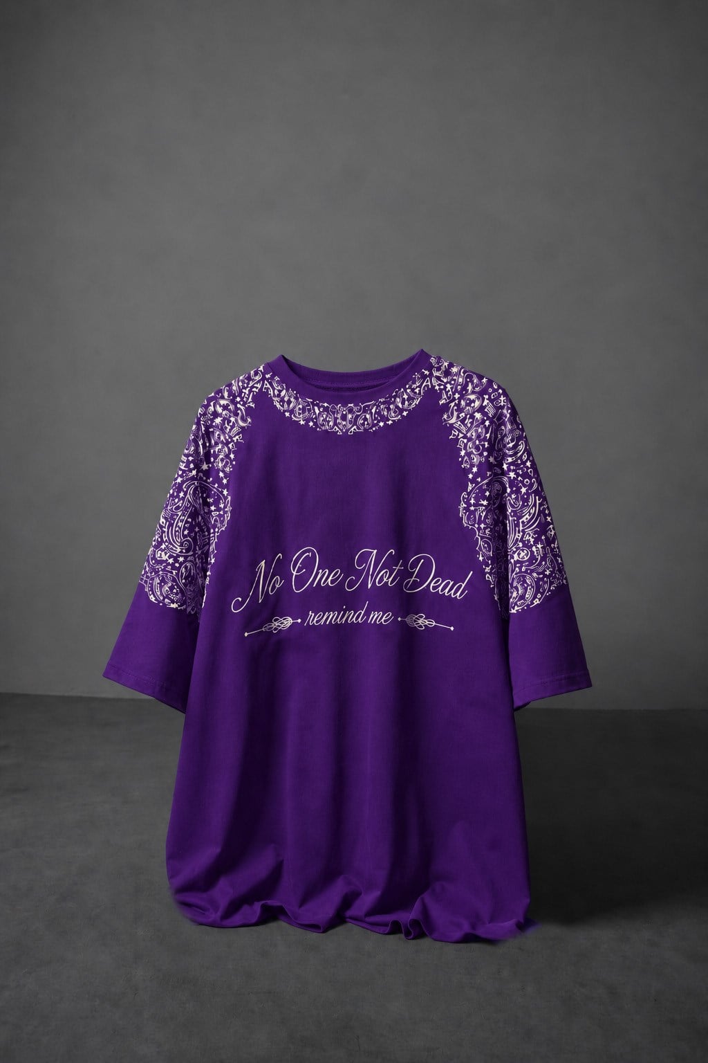 Erkek Mor No One Not Dead Baskılı Oversize Tshirt