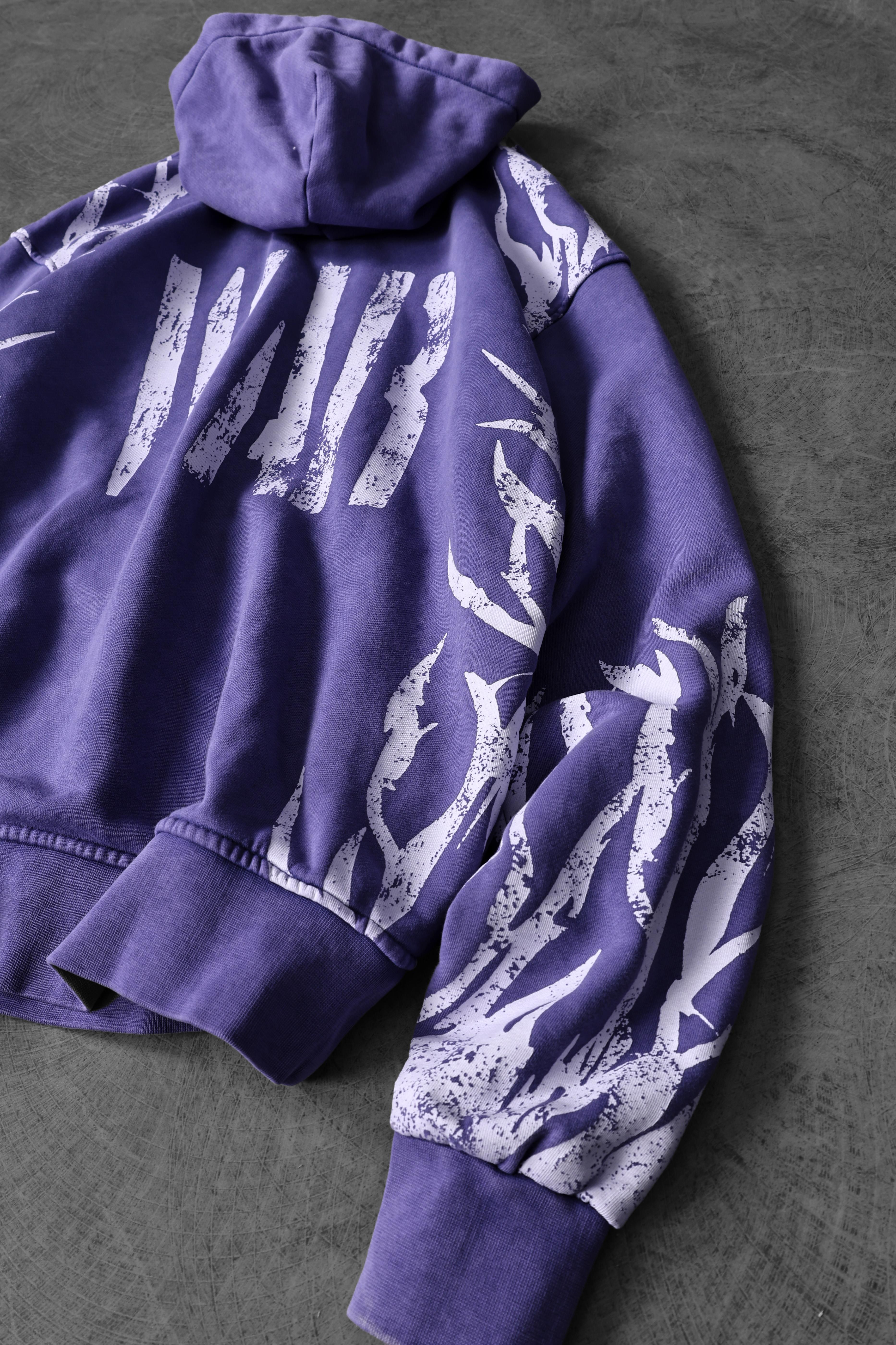 Erkek Mor War Özel Yıkamalı Oversize Kapüşonlu Sweatshirt
