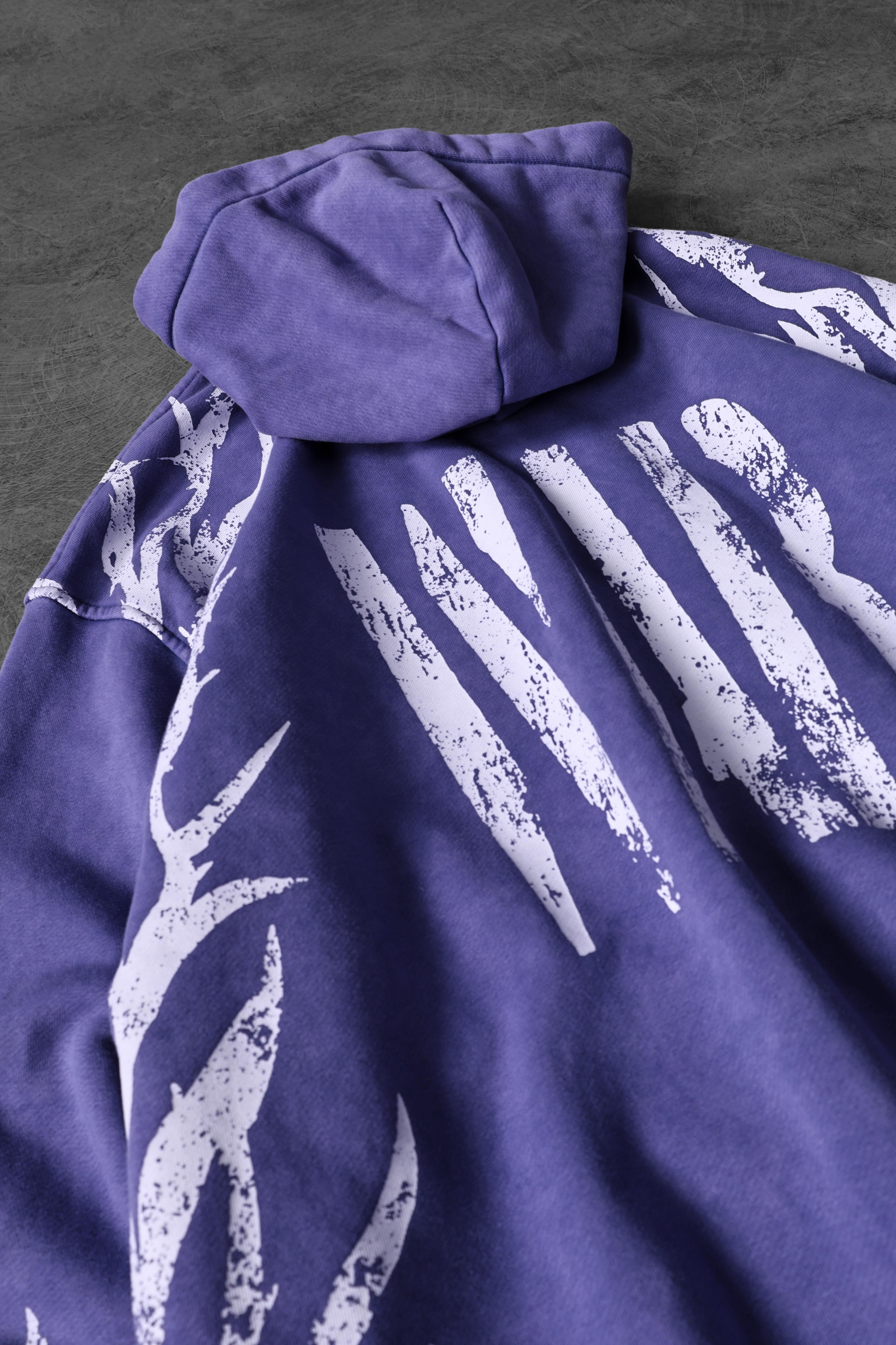 Erkek Mor War Özel Yıkamalı Oversize Kapüşonlu Sweatshirt