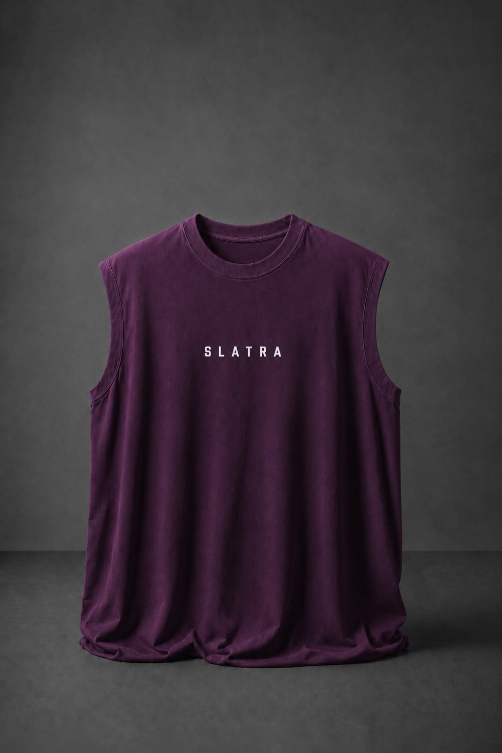 Erkek Mürdüm Basic Sıfır Kol Oversize Tshirt