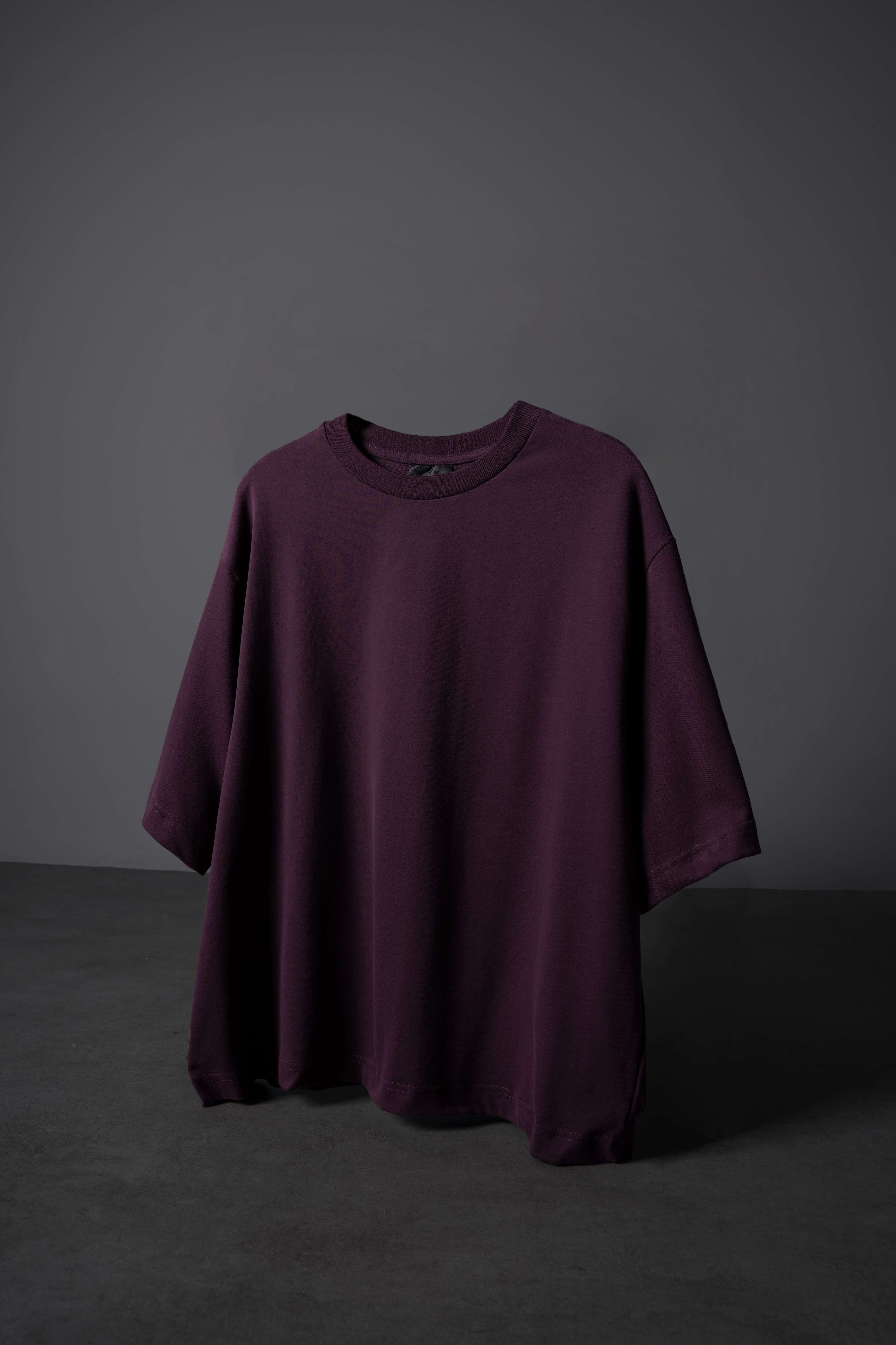 Erkek Mürdüm Boxy Fit Basic Tshirt