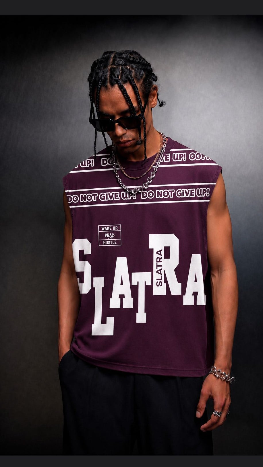 Erkek Mürdüm Fuck Average Sıfır Kol Oversize Tshirt