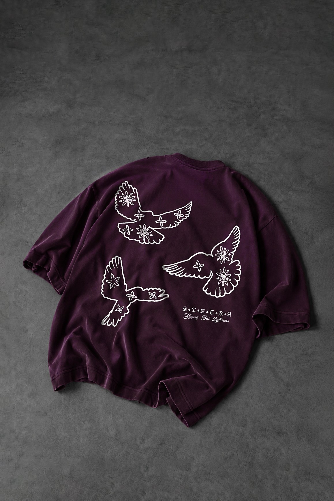 Erkek Mürdüm Heavy Kabartma Baskı Oversize Tshirt