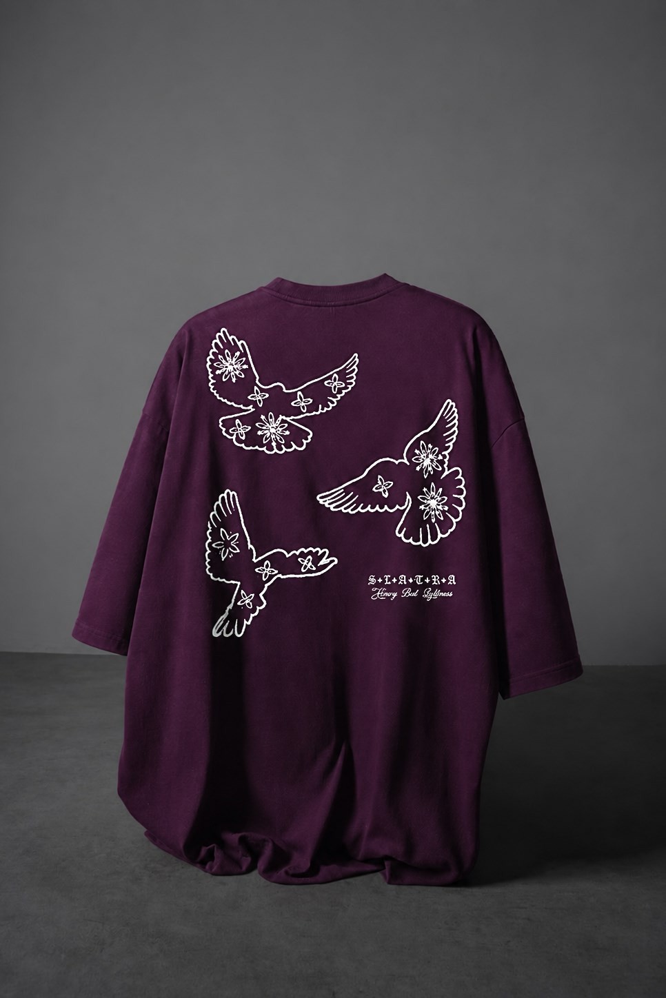 Erkek Mürdüm Heavy Kabartma Baskı Oversize Tshirt
