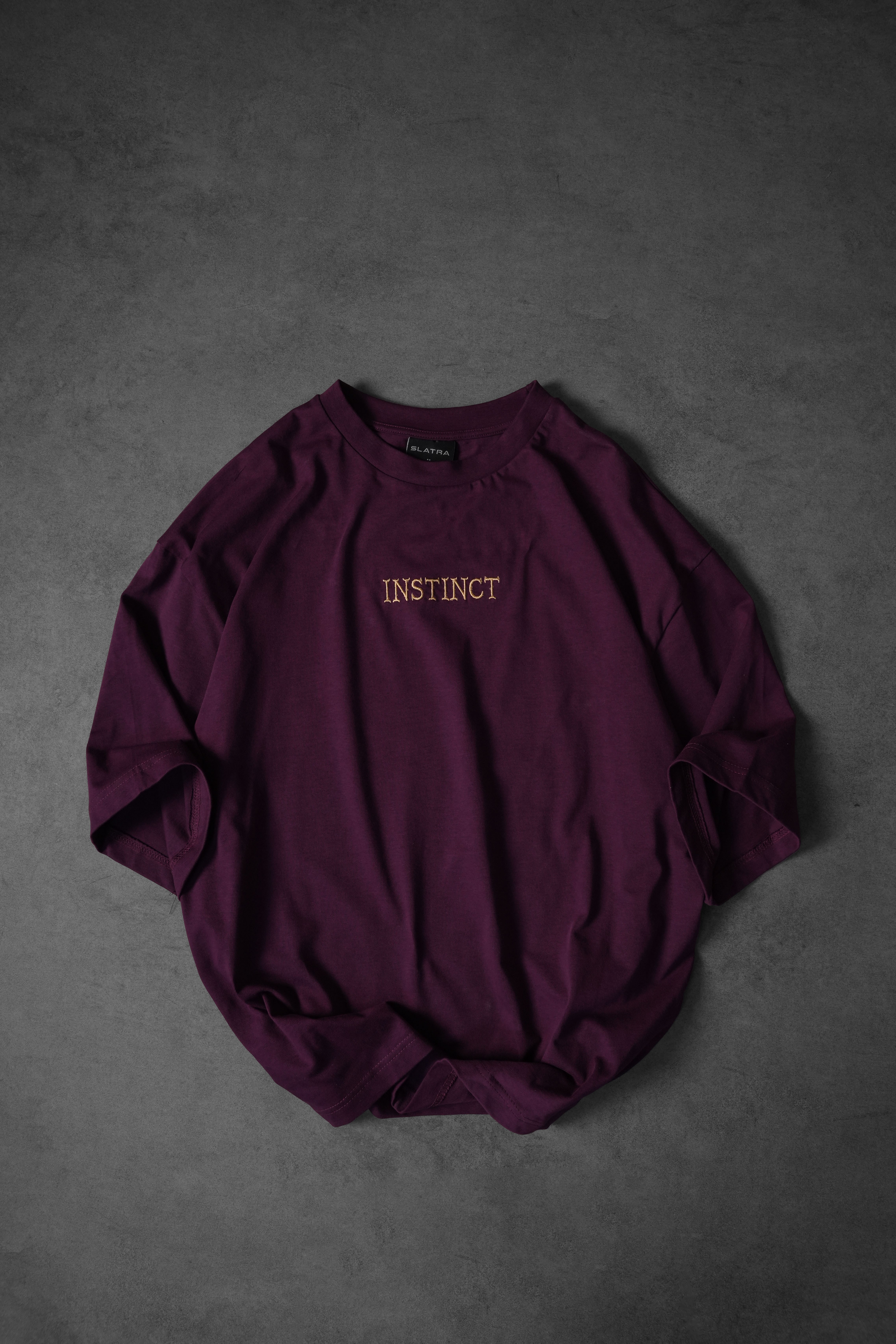 Erkek Mürdüm İnstinct Patch Nakışlı Oversize Tshirt