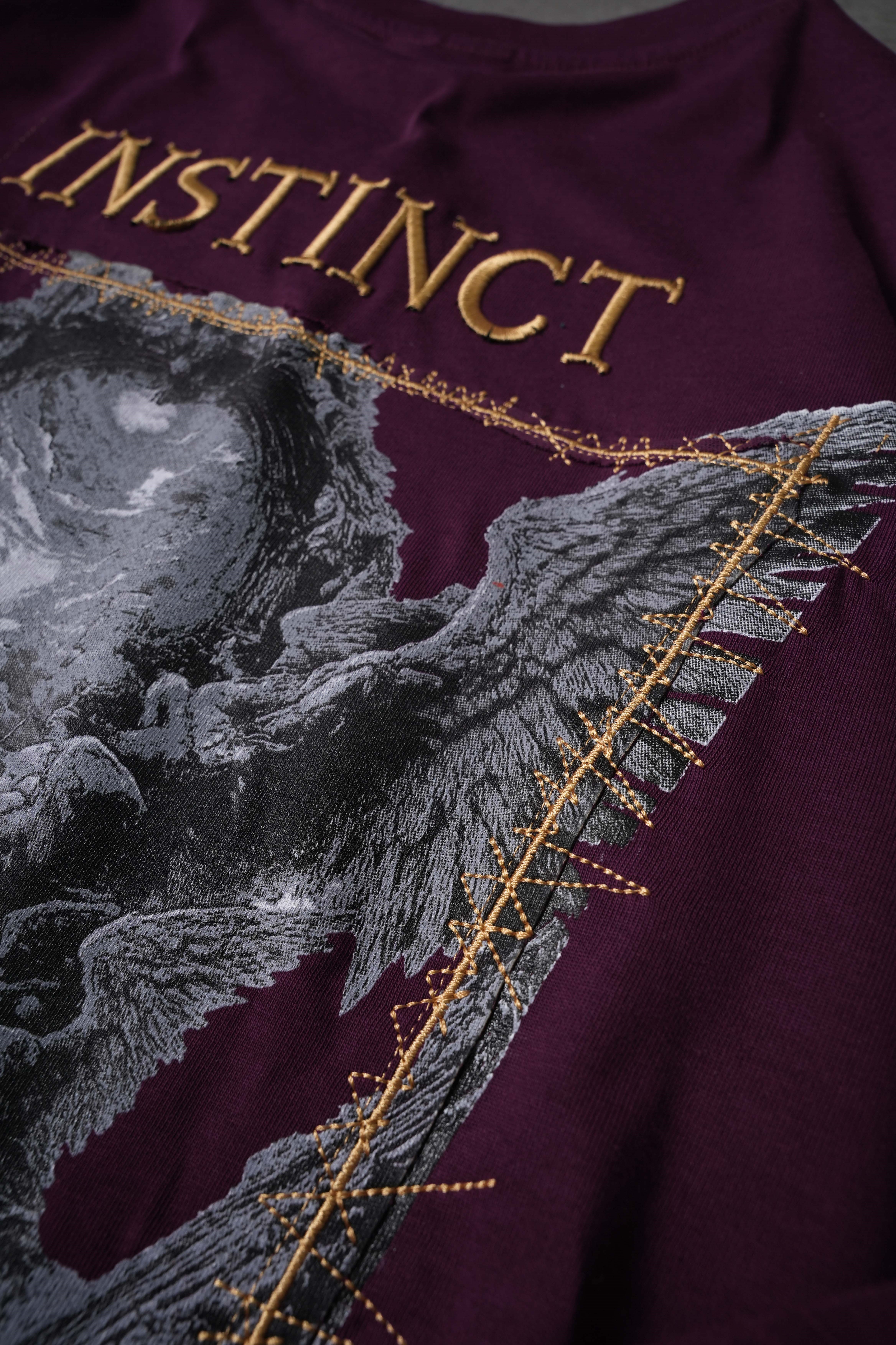 Erkek Mürdüm İnstinct Patch Nakışlı Oversize Tshirt