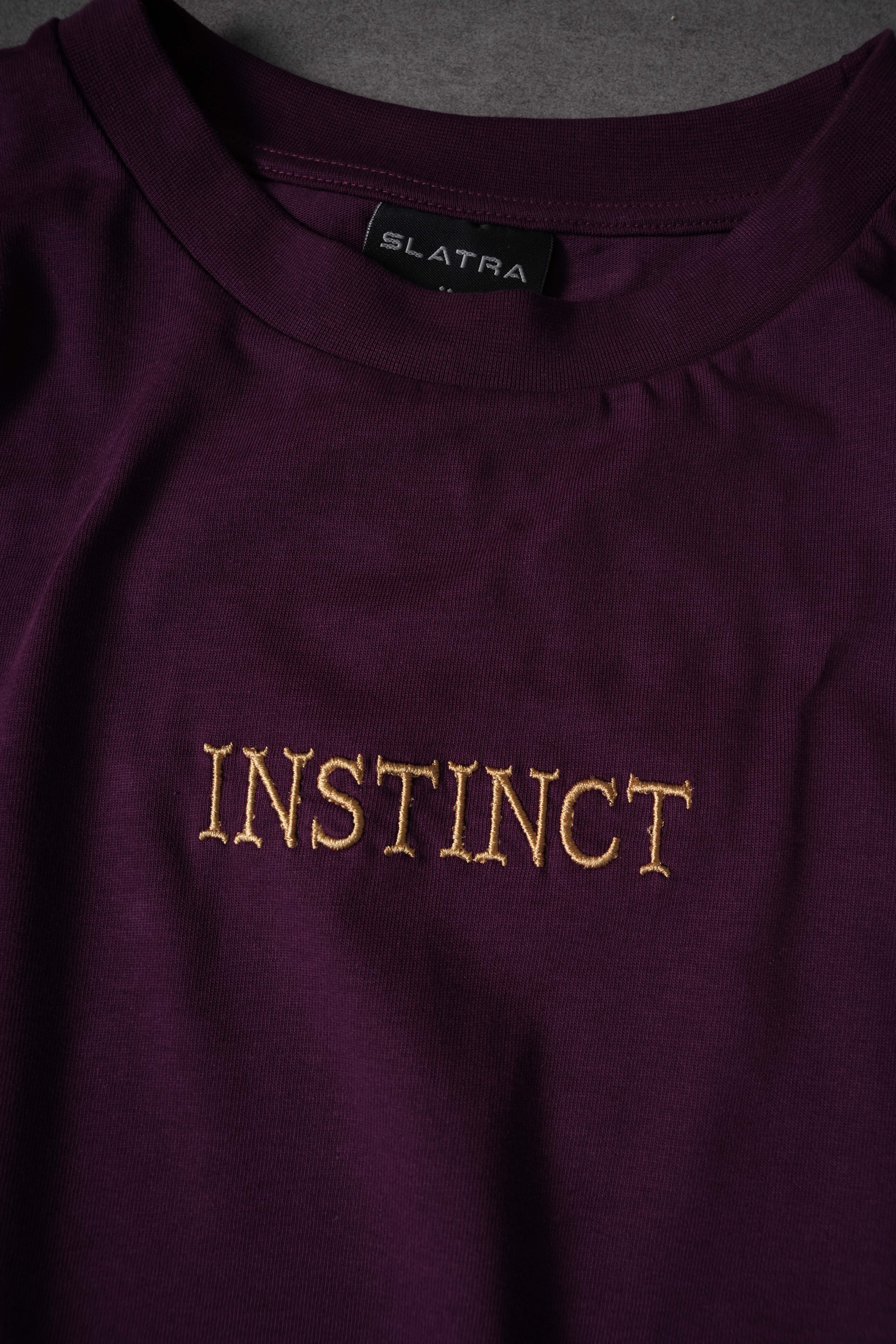 Erkek Mürdüm İnstinct Patch Nakışlı Oversize Tshirt