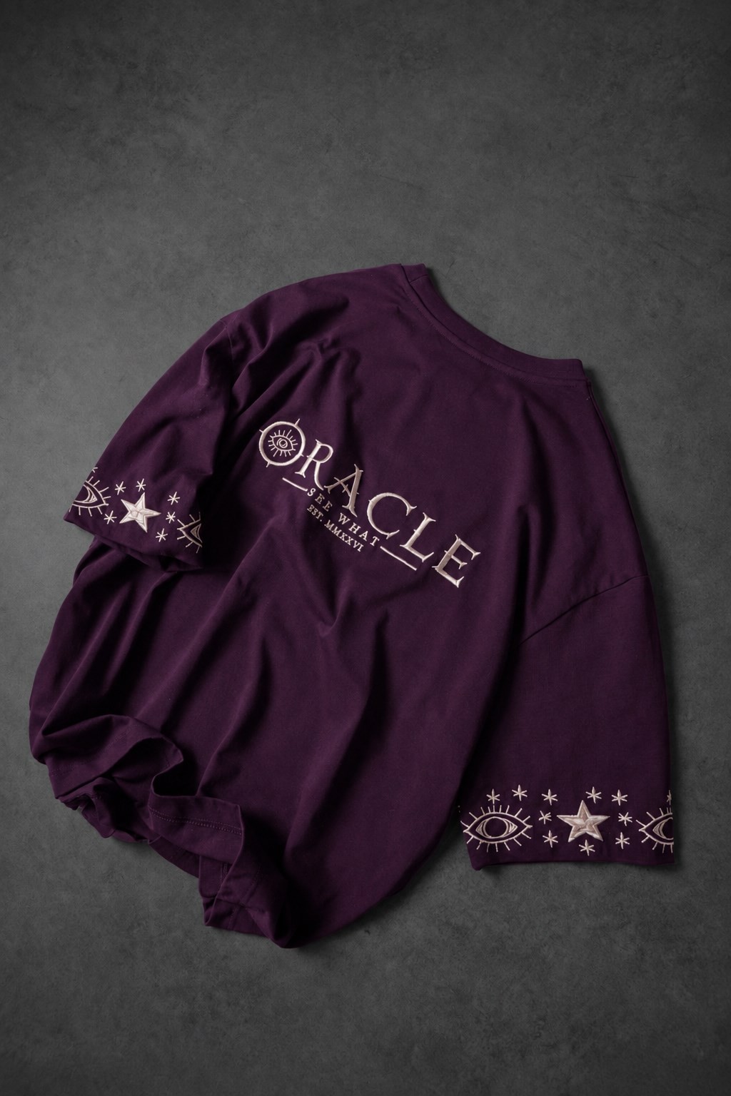 Erkek Mürdüm Oracle Nakışlı Oversize Tshirt