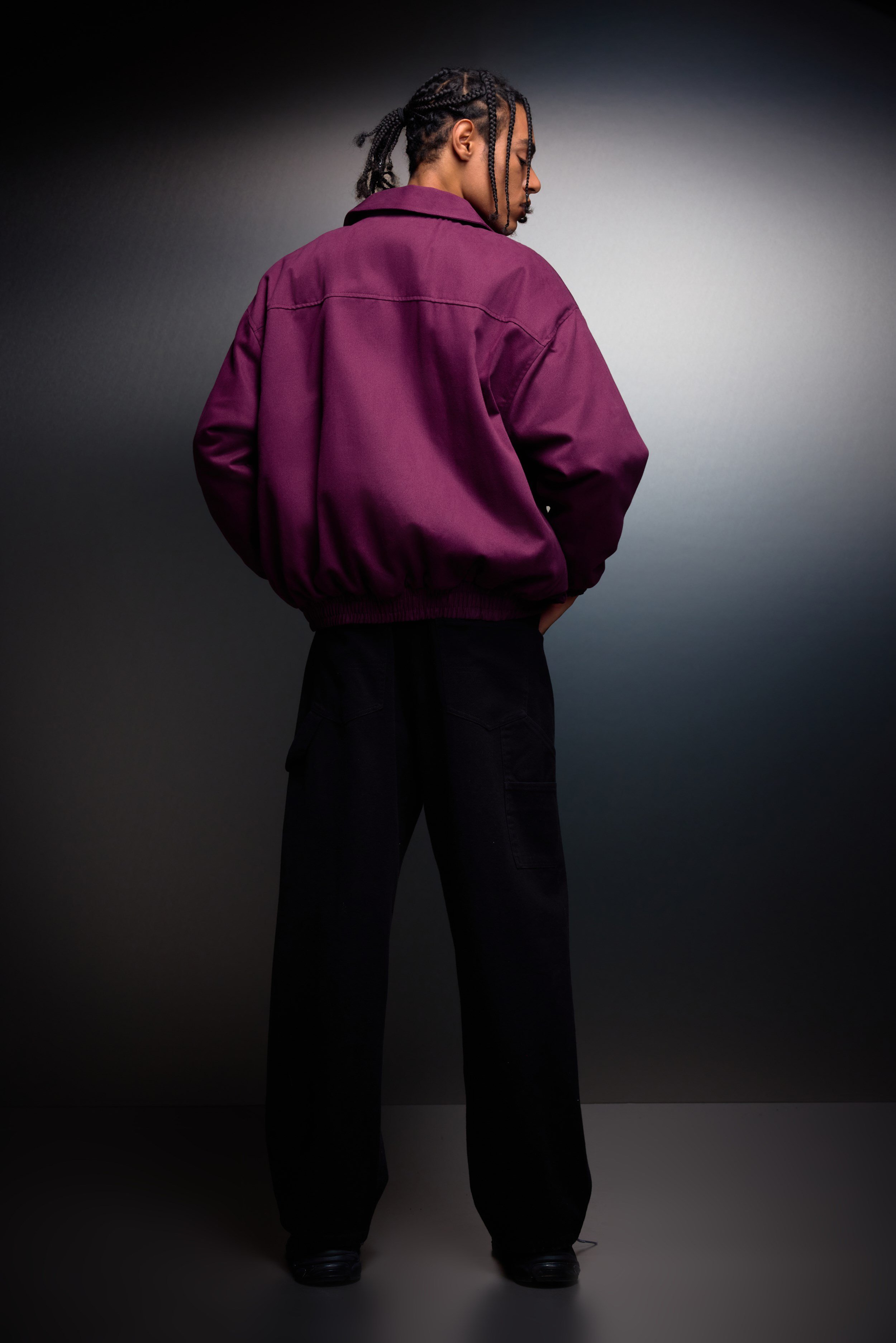 Erkek Mürdüm Oversize Cepli Gabardin Ceket