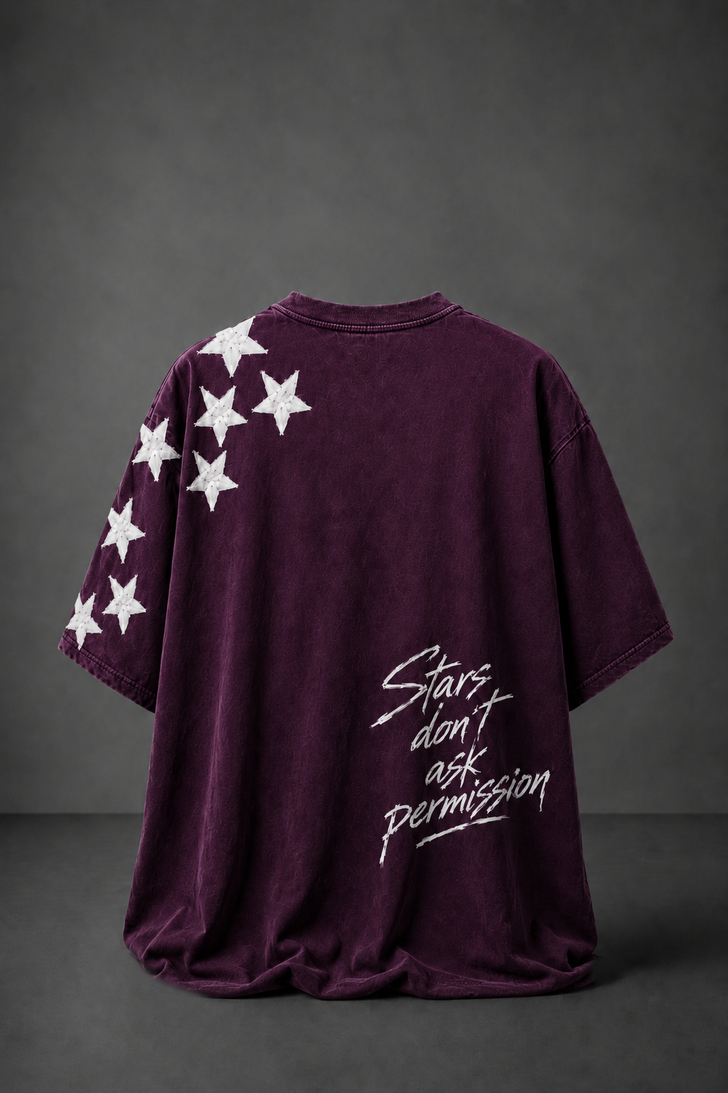 Erkek Mürdüm  Permission Aplike Nakışlı Oversize Tshirt