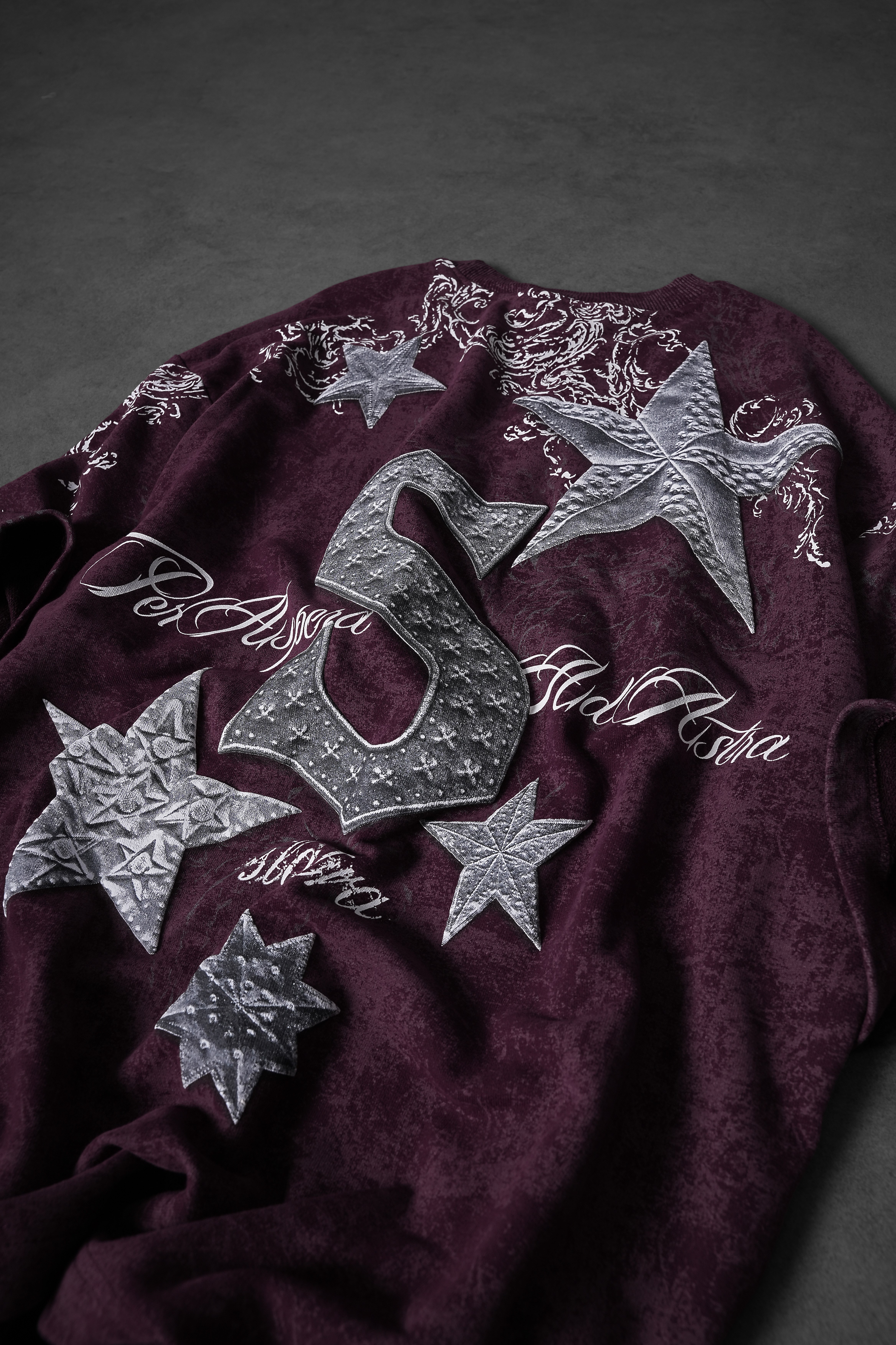 Erkek Mürdüm SuperStar Baskılı Oversize Yıkama Efektli Tshirt