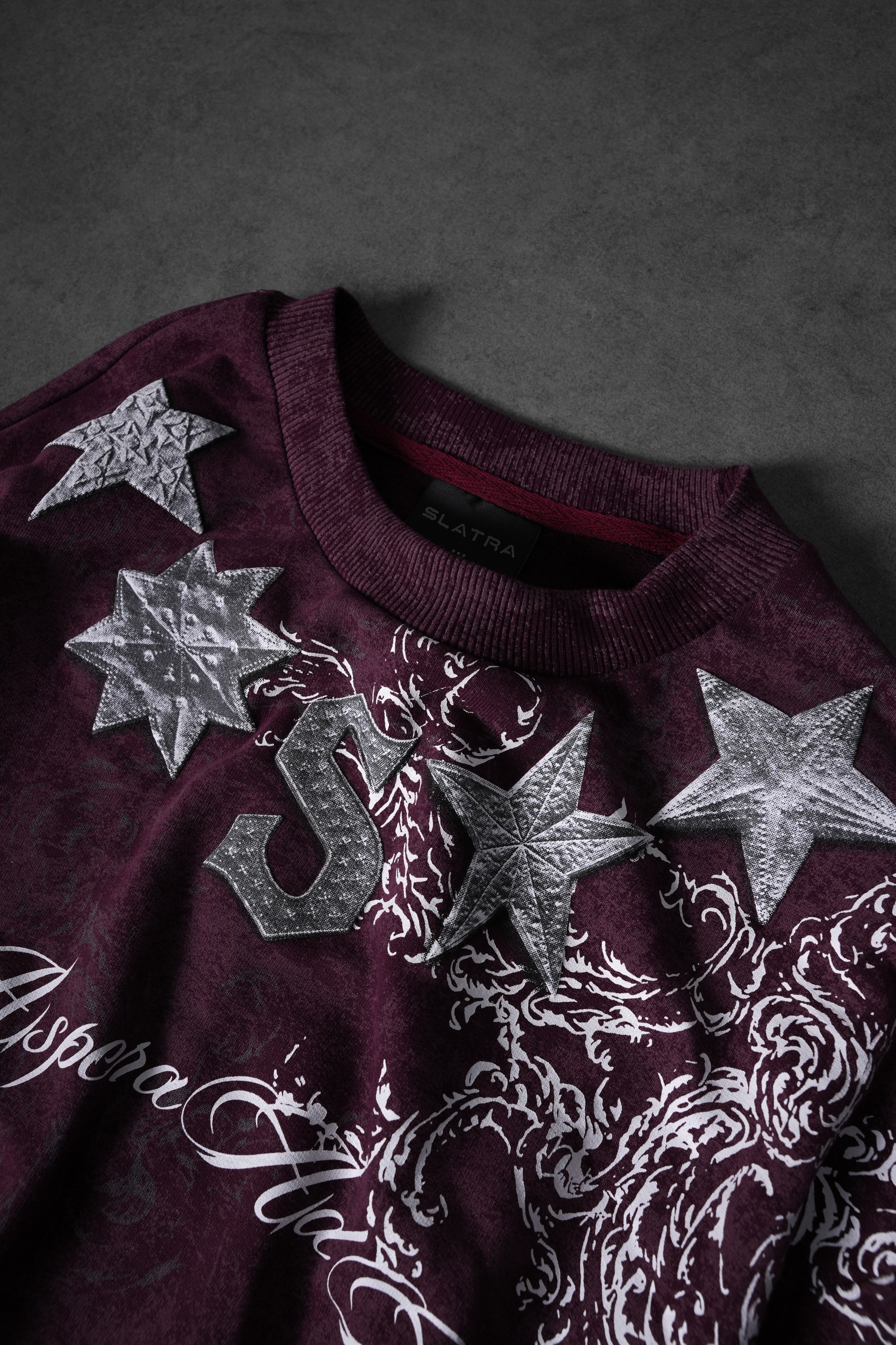 Erkek Mürdüm SuperStar Baskılı Oversize Yıkama Efektli Tshirt