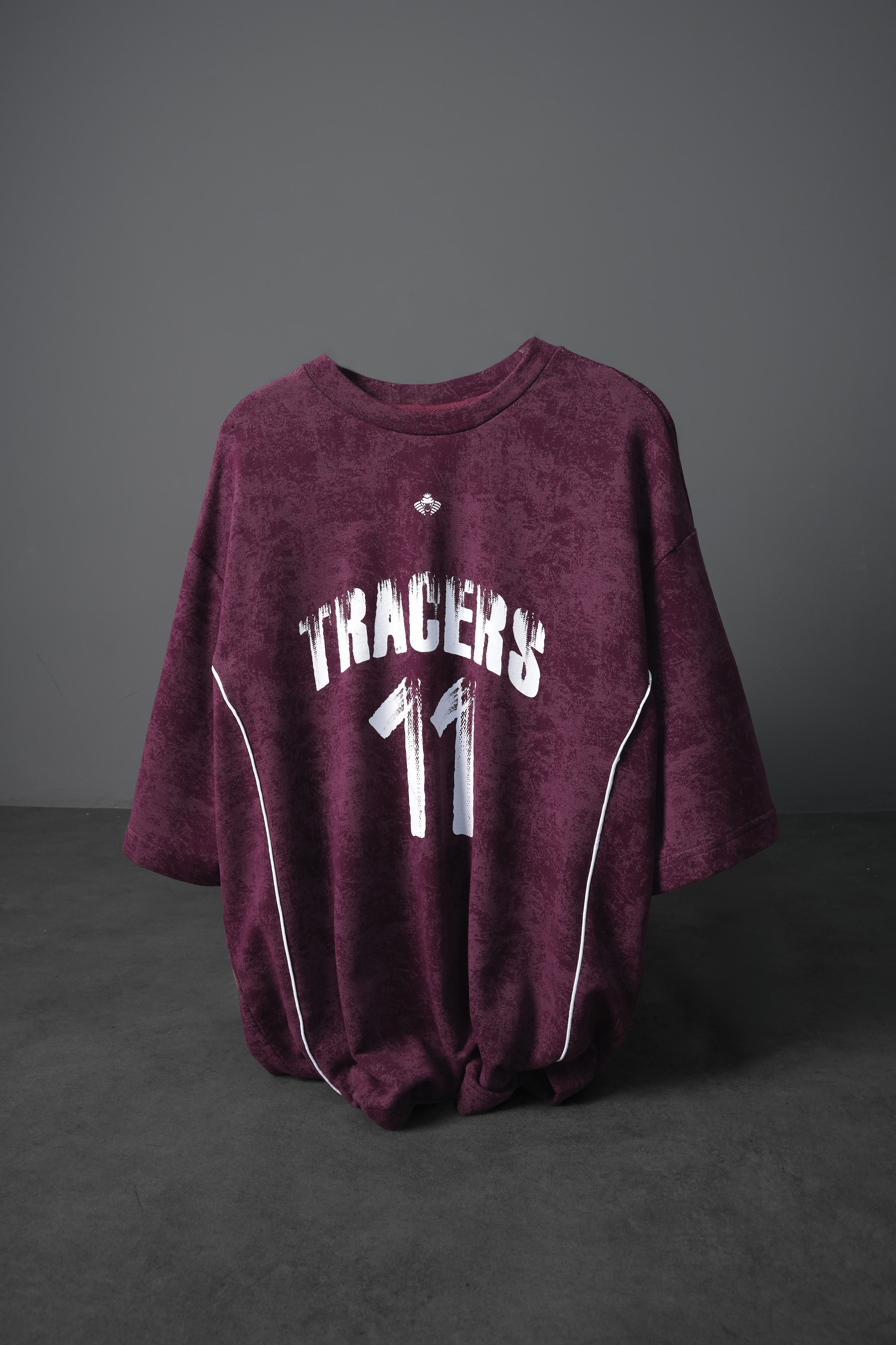 Erkek Mürdüm Tracers 11 Baskılı Yıkama Efektli Oversize Tshirt