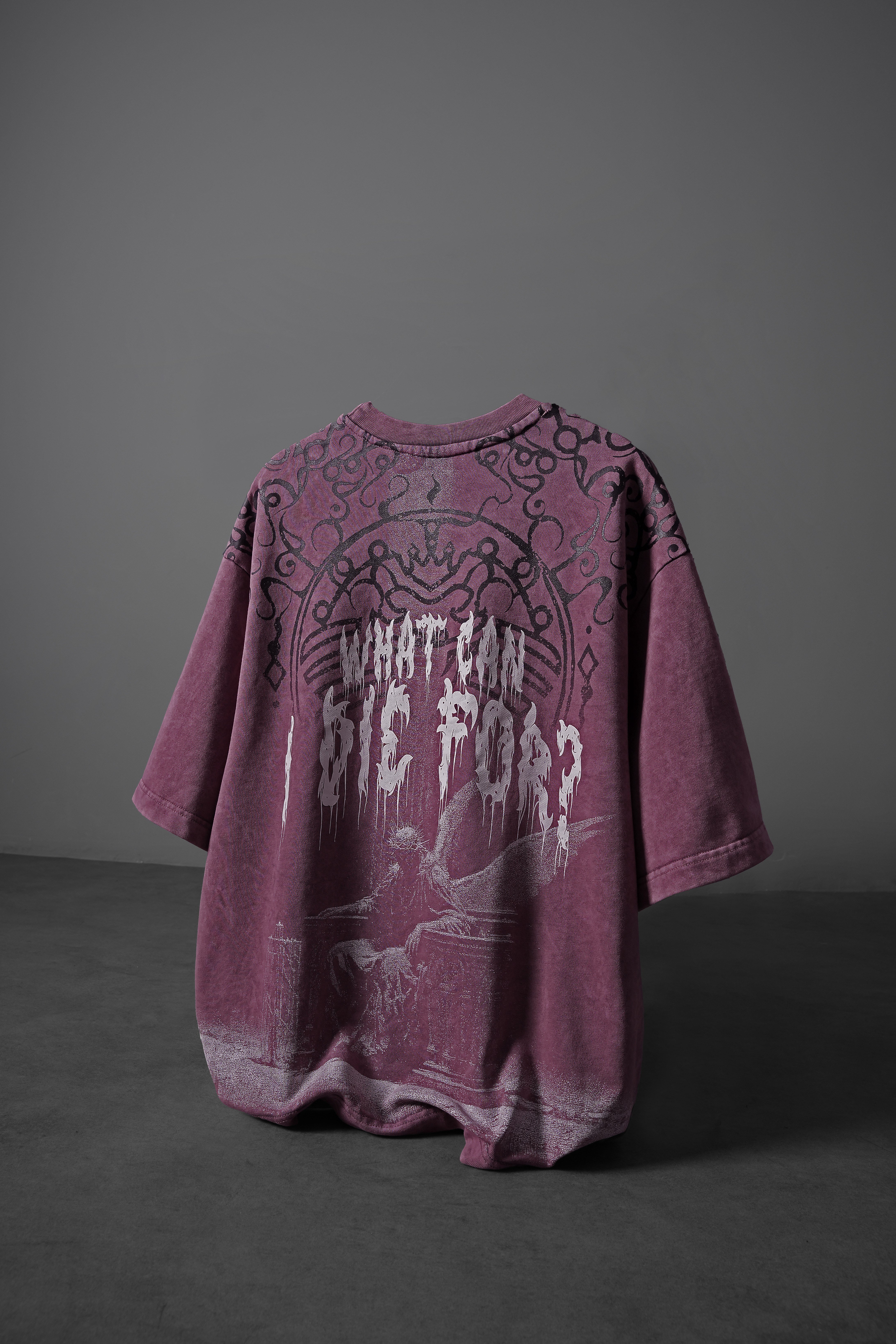 Erkek Mürdüm What Can İ Die For Oversize Yıkama Efektli Tshirt