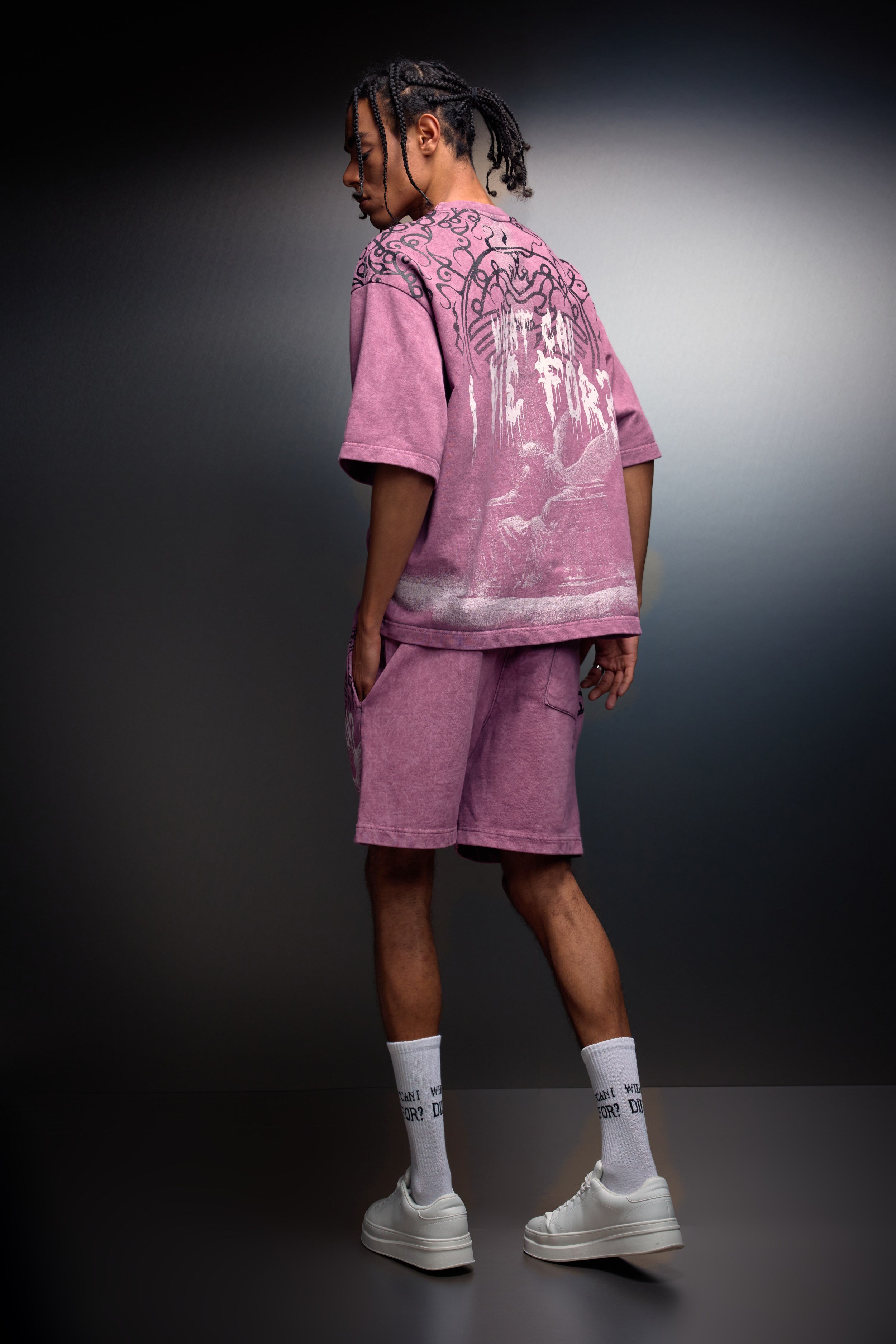 Erkek Mürdüm What Can İ Die For Oversize Yıkama Efektli Tshirt