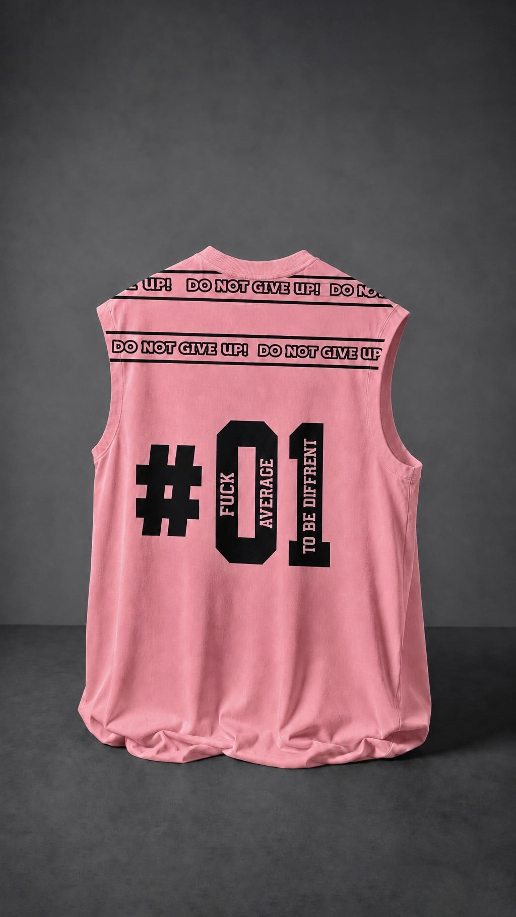 Erkek Pembe Fuck Average Sıfır Kol Oversize Tshirt