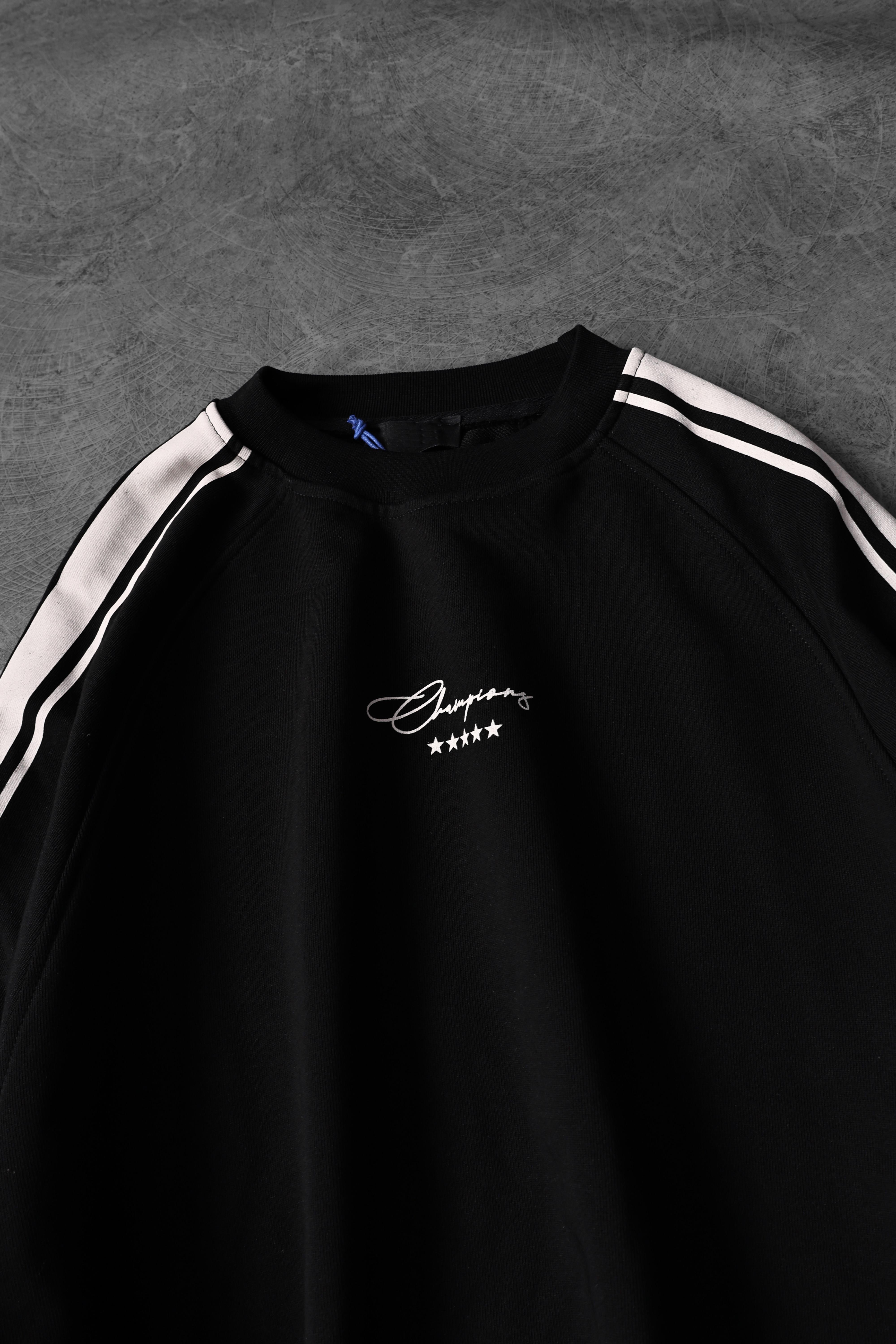 Erkek Siyah 07 Champions Baskılı Oversize Sweatshirt