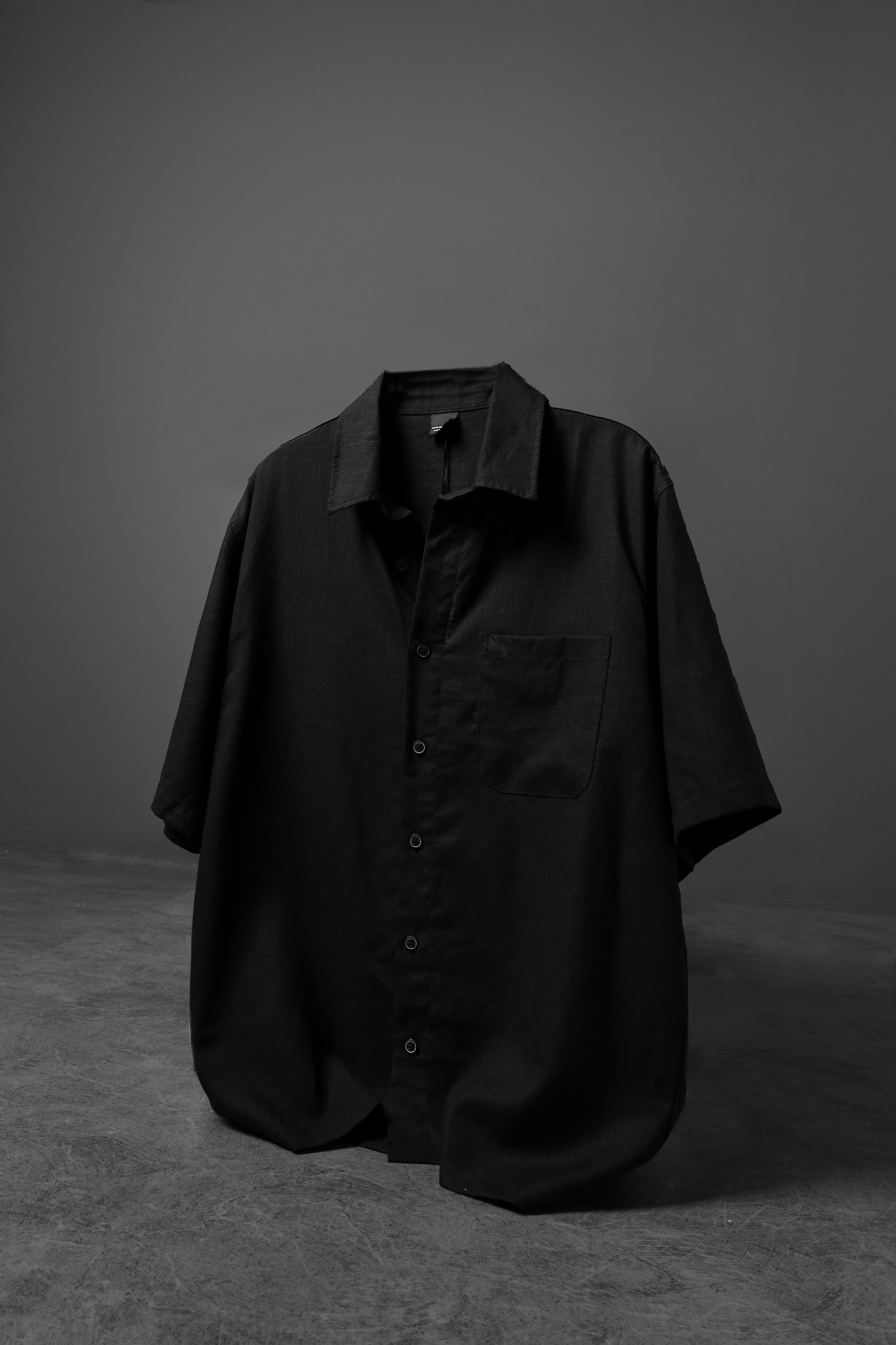 Erkek Siyah %100 Keten Kumaş Oversize Kısa Kollu Gömlek