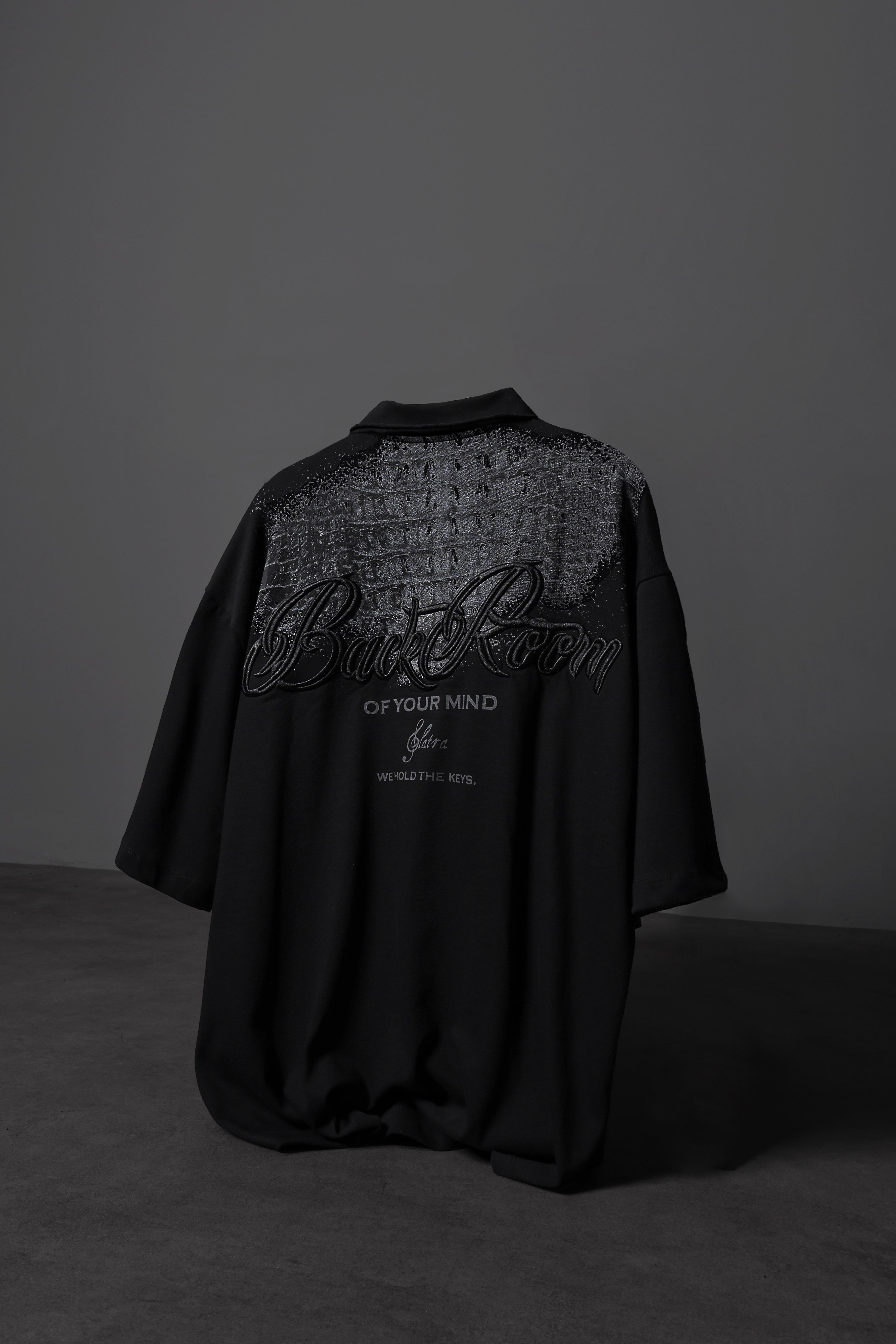 Erkek Siyah Backroom Box Fit Polo Yaka Tshirt