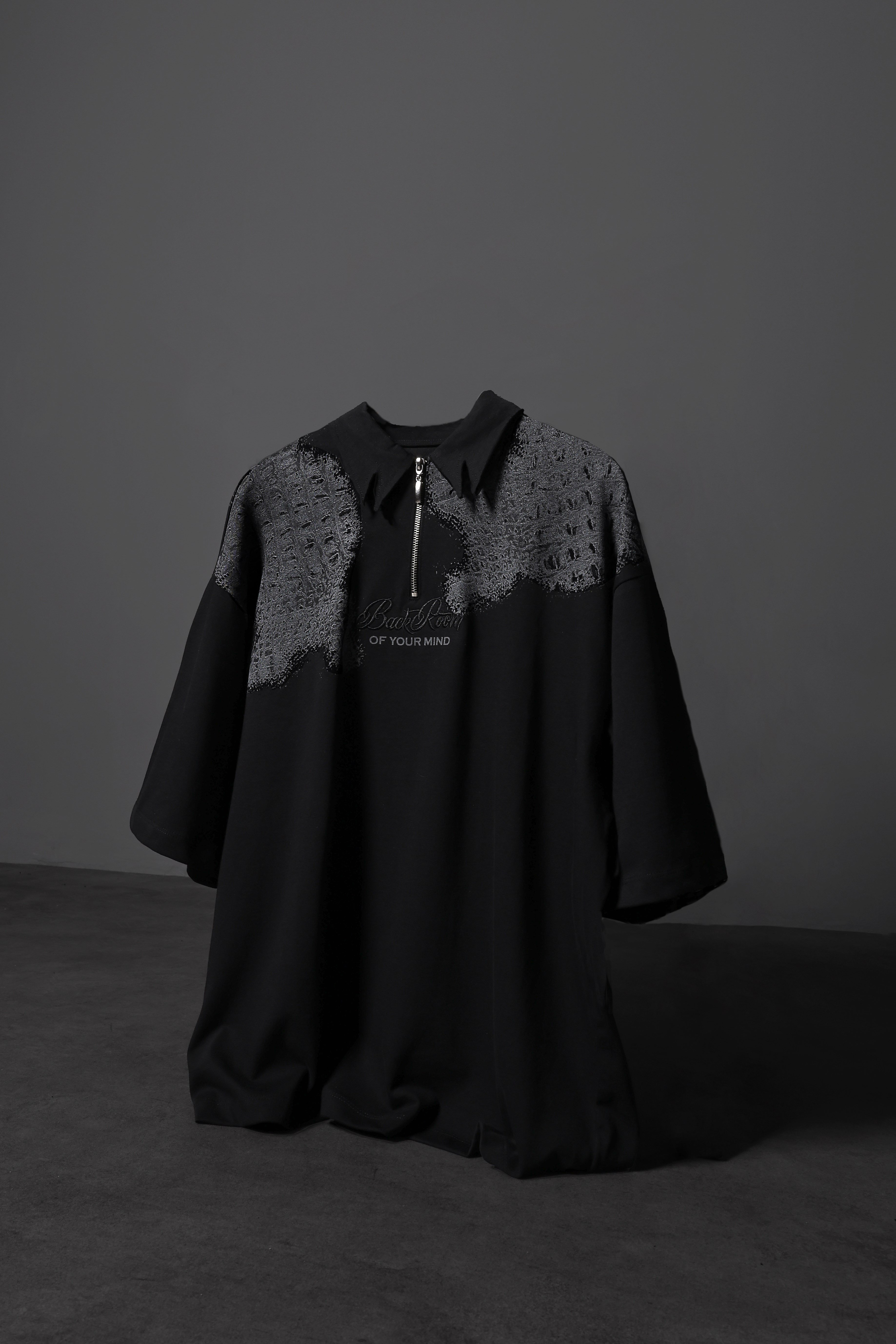 Erkek Siyah Backroom Box Fit Polo Yaka Tshirt