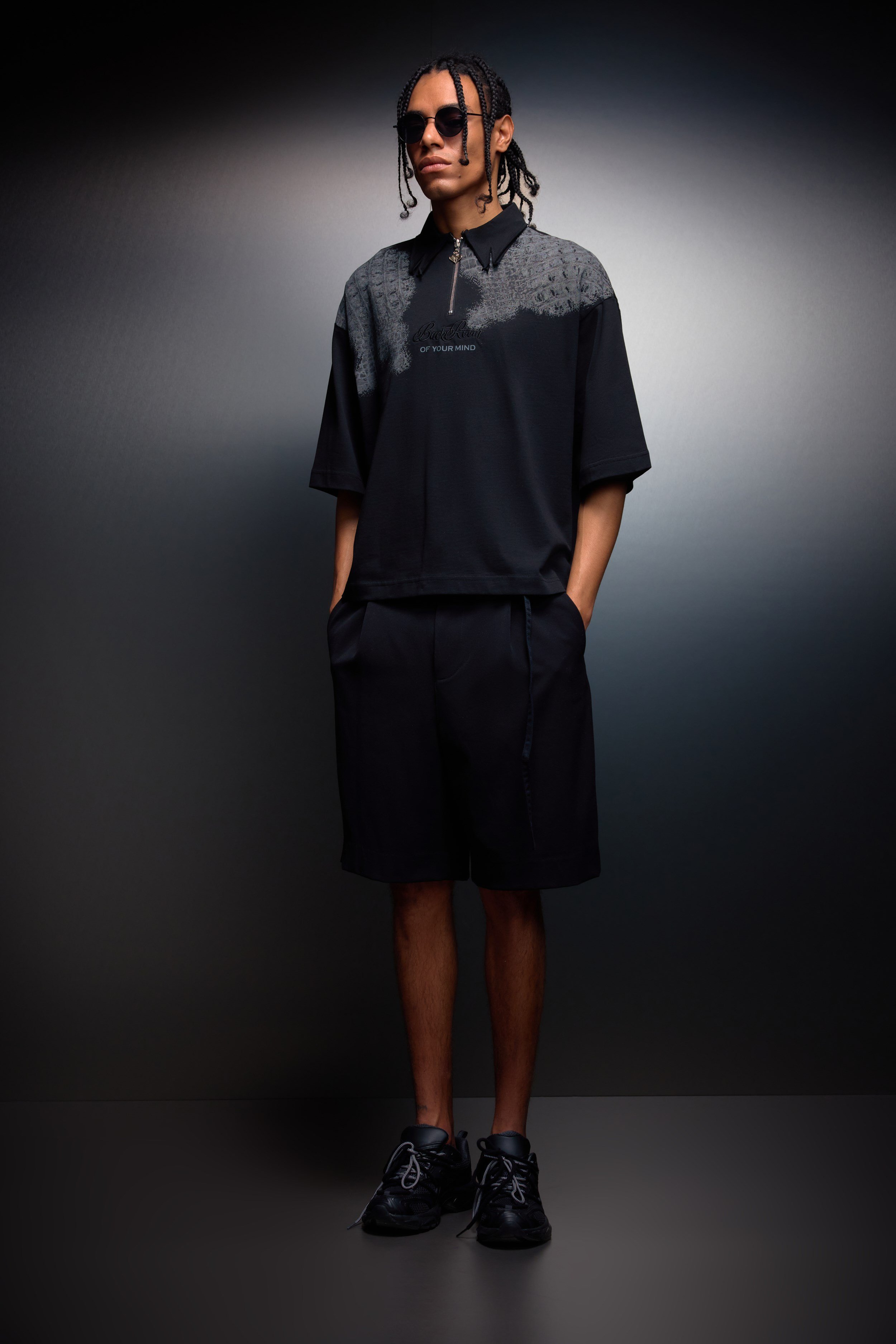 Erkek Siyah Backroom Box Fit Polo Yaka Tshirt