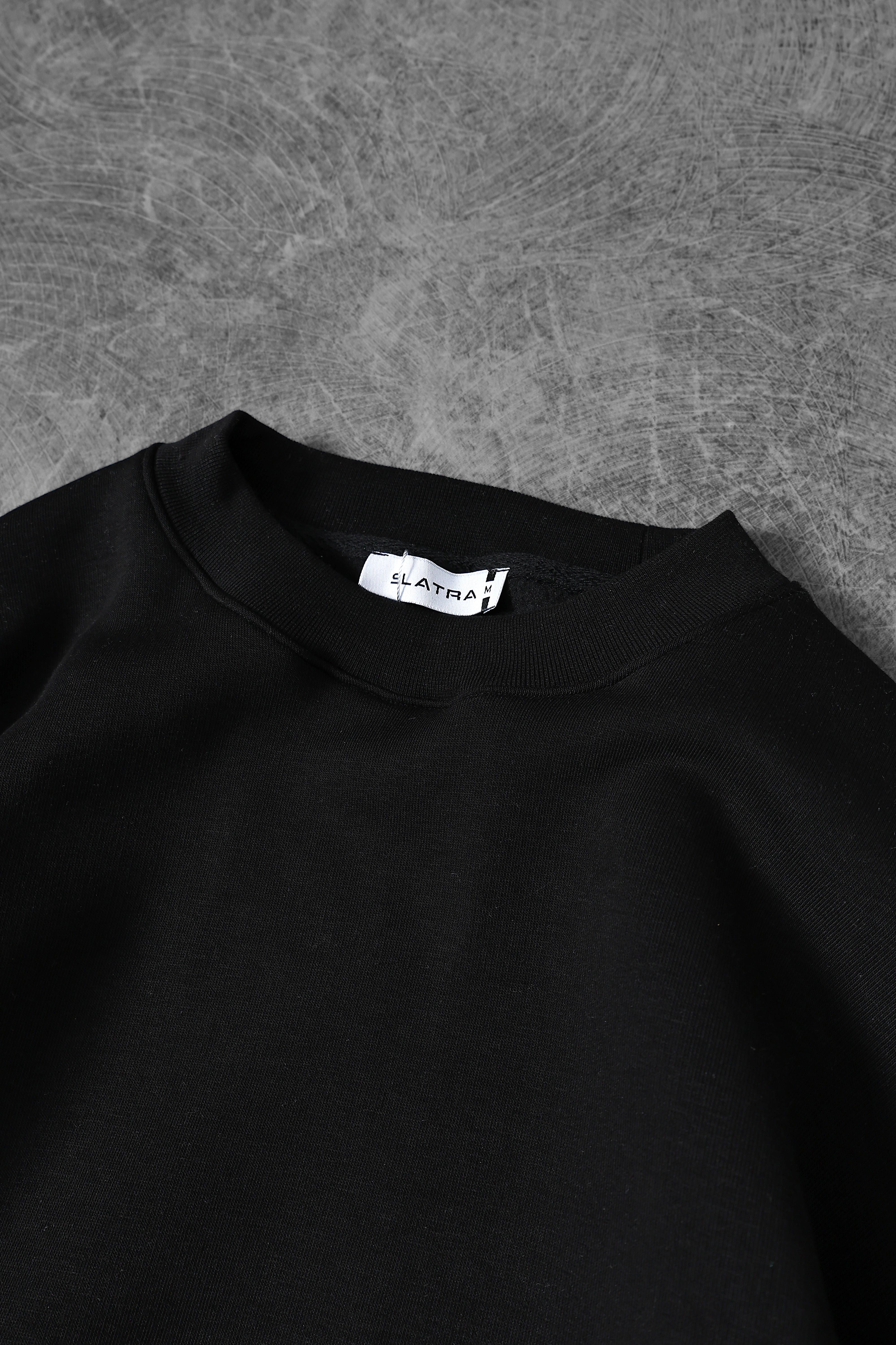 Erkek Siyah Basic Bisiklet Yaka Oversize Sweatshirt