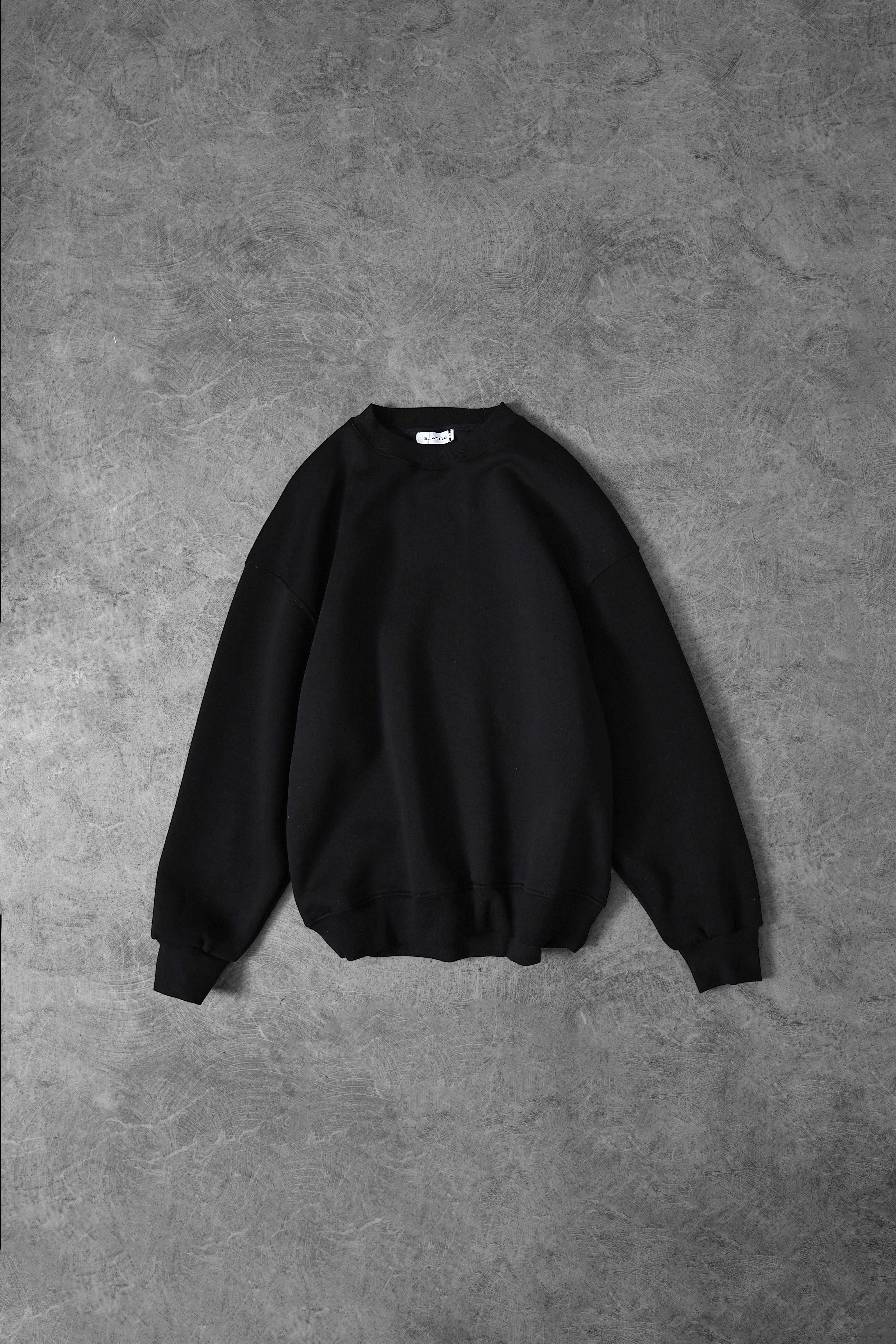 Erkek Siyah Basic Bisiklet Yaka Oversize Sweatshirt