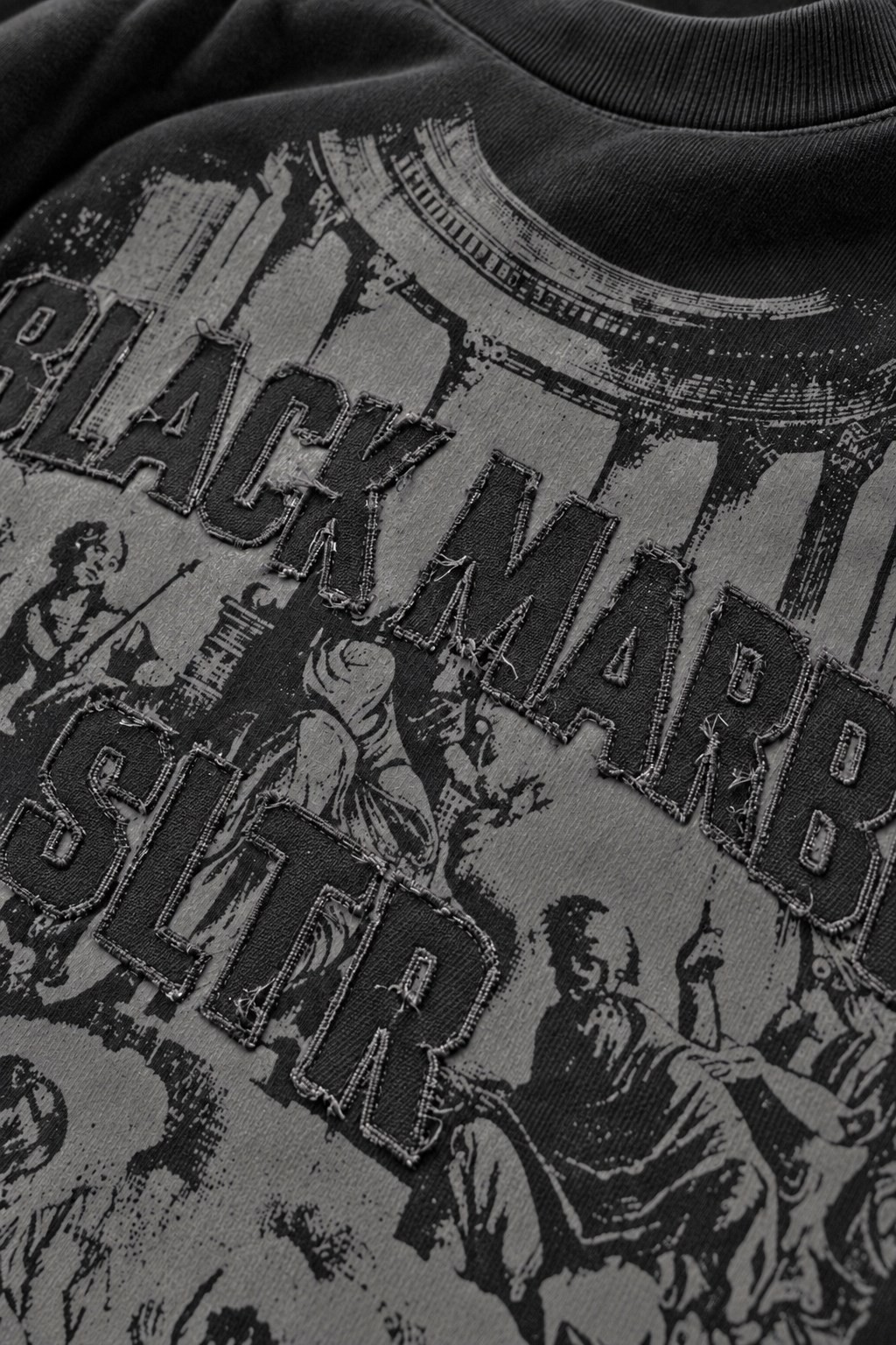 Erkek Siyah Black Marble Özel Yıkamalı Oversize Sweatshirt