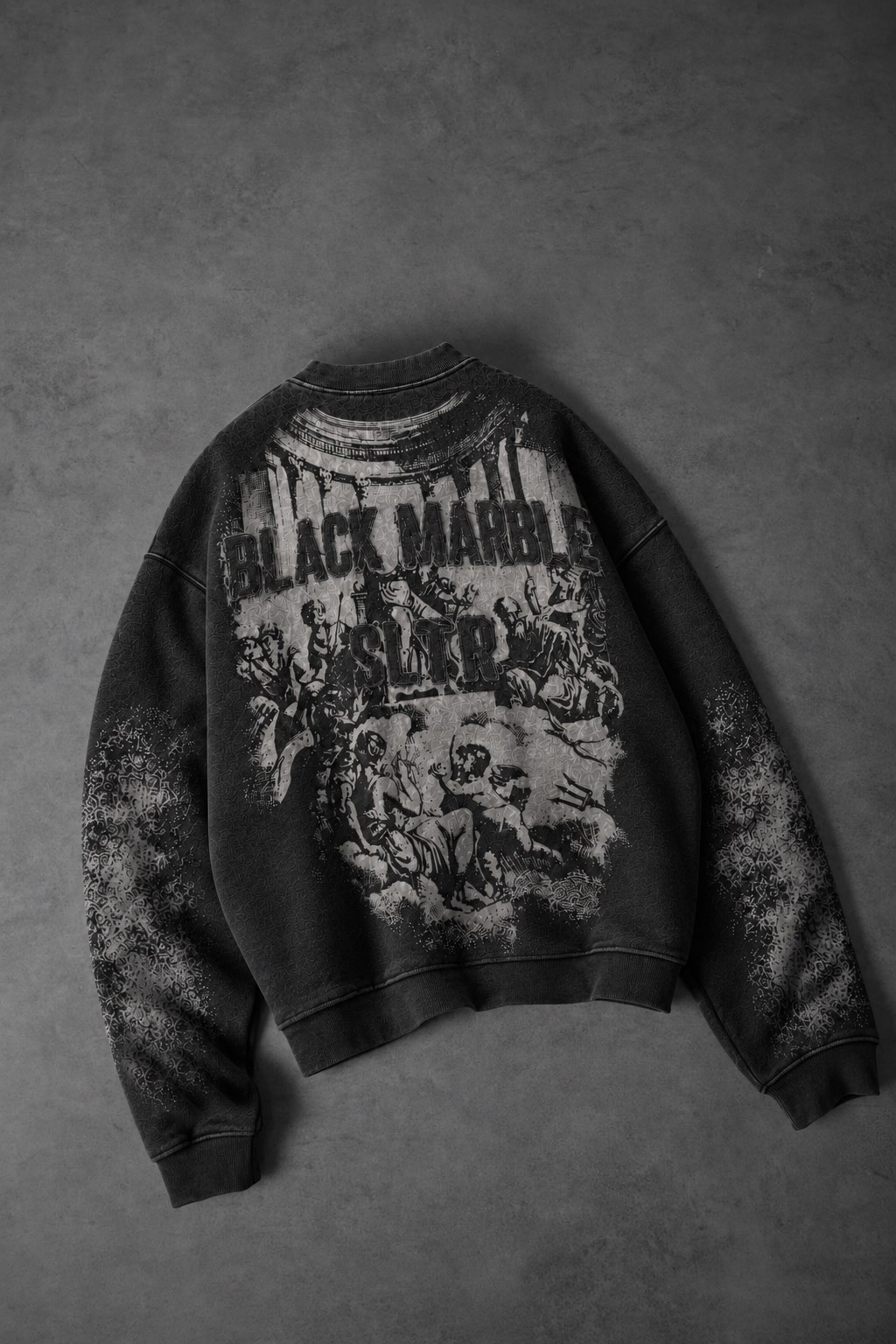 Erkek Siyah Black Marble Özel Yıkamalı Oversize Sweatshirt