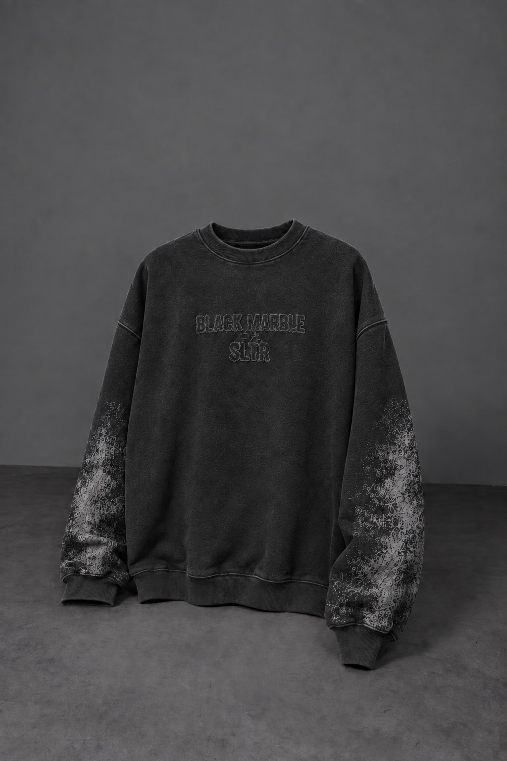 Erkek Siyah Black Marble Özel Yıkamalı Oversize Sweatshirt
