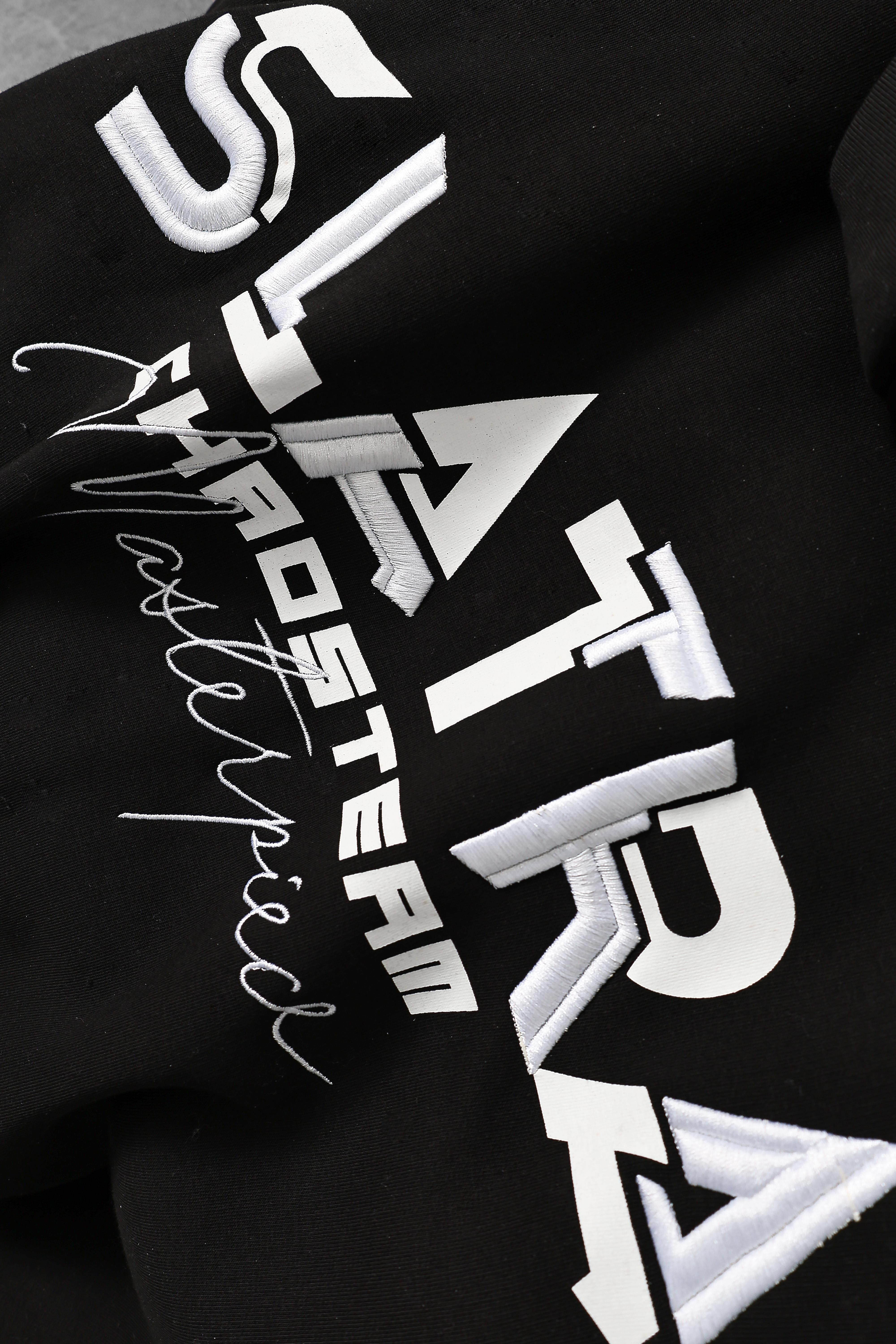 Erkek Siyah Chaos Team Nakışlı Kapüşonlu Oversize Sweatshirt