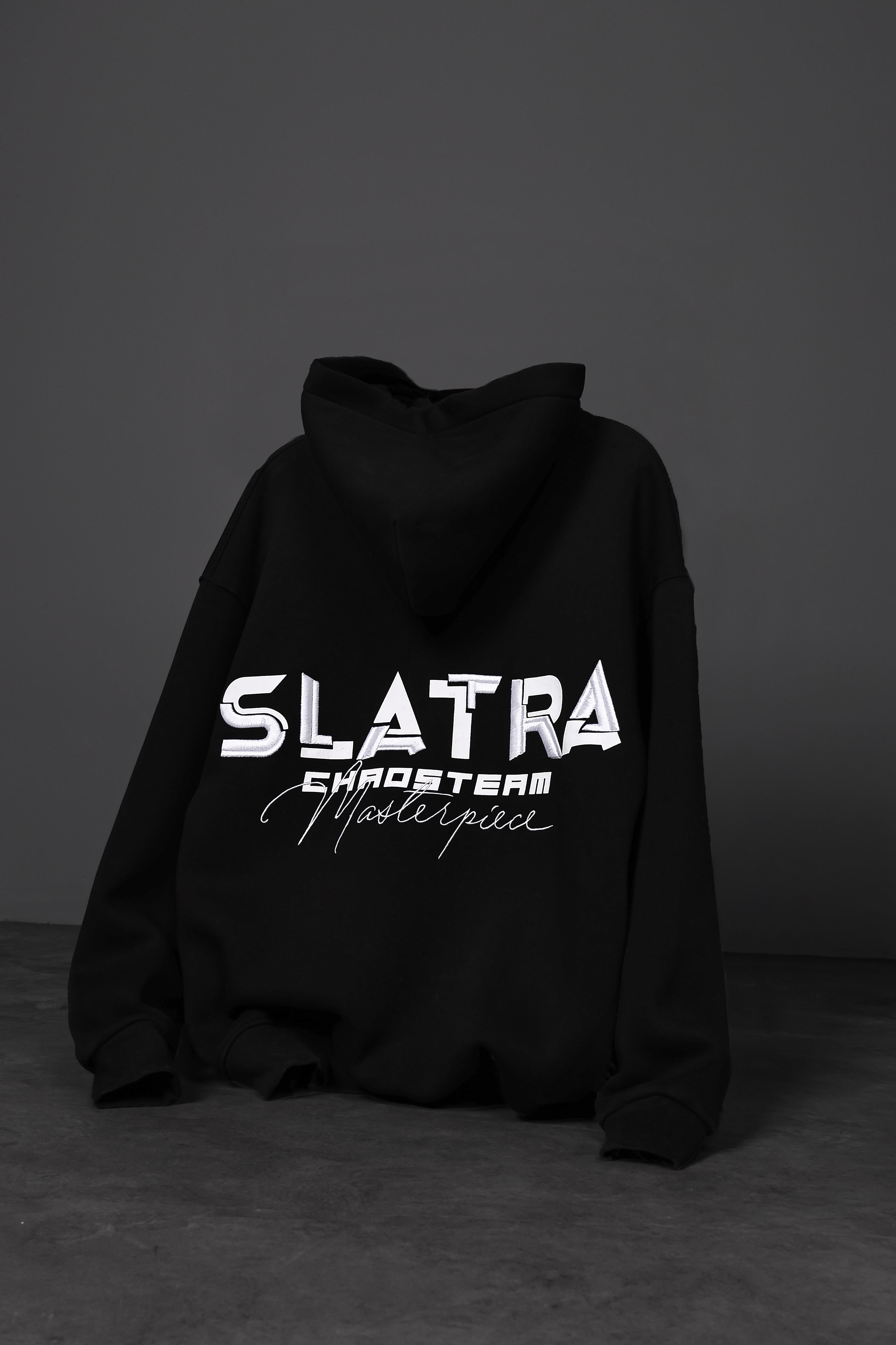 Erkek Siyah Chaos Team Nakışlı Kapüşonlu Oversize Sweatshirt