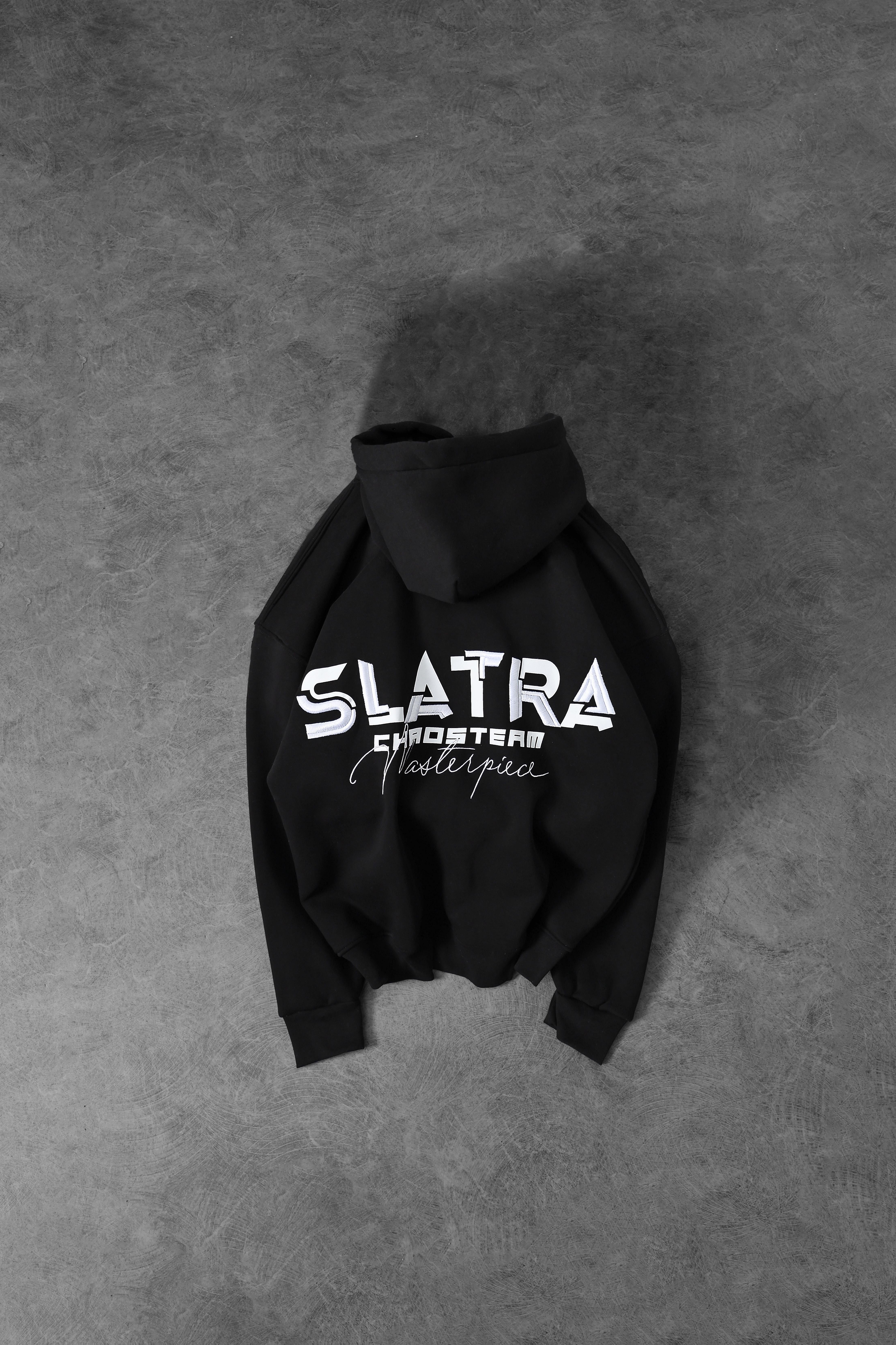 Erkek Siyah Chaos Team Nakışlı Kapüşonlu Oversize Sweatshirt