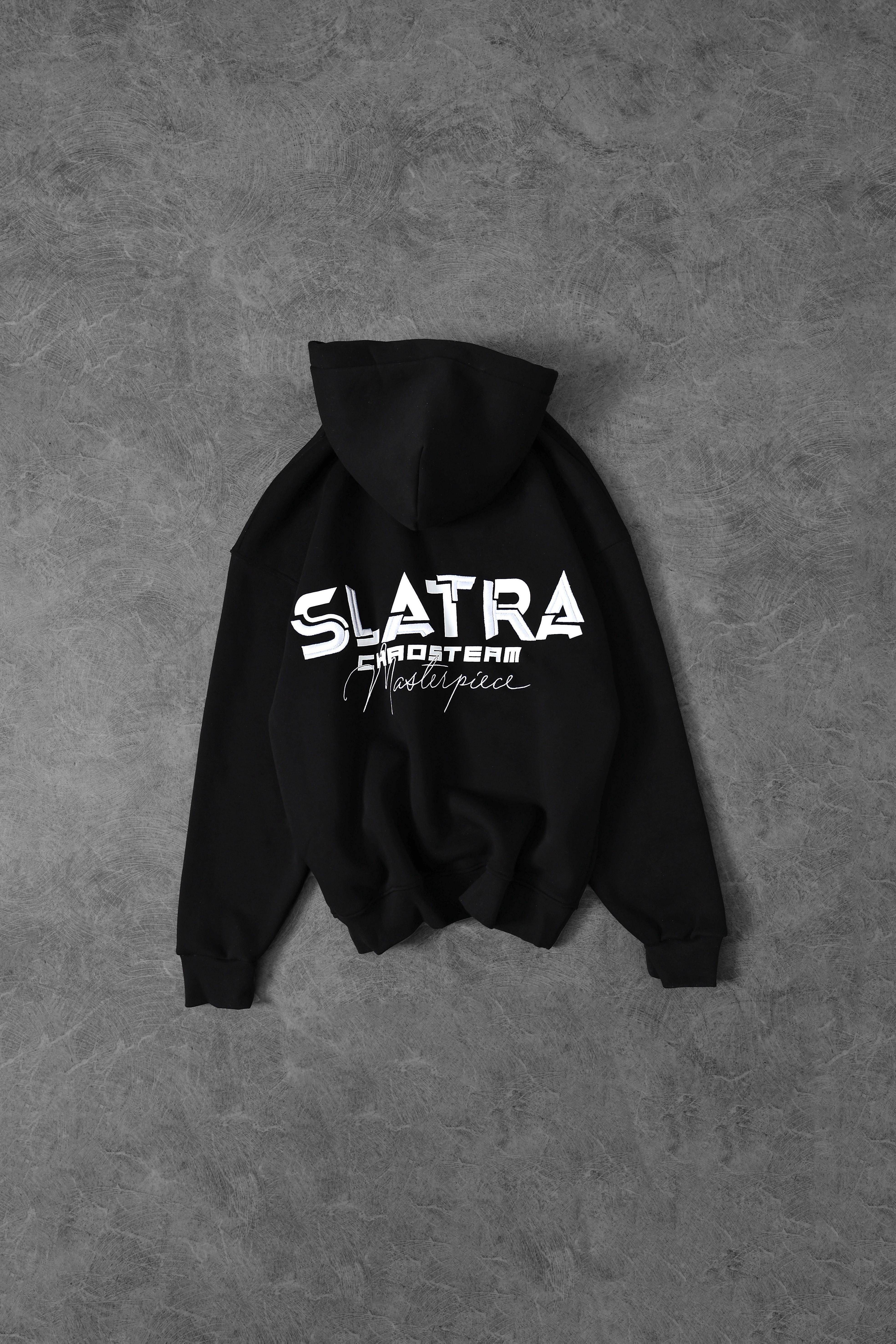Erkek Siyah Chaos Team Nakışlı Kapüşonlu Oversize Sweatshirt
