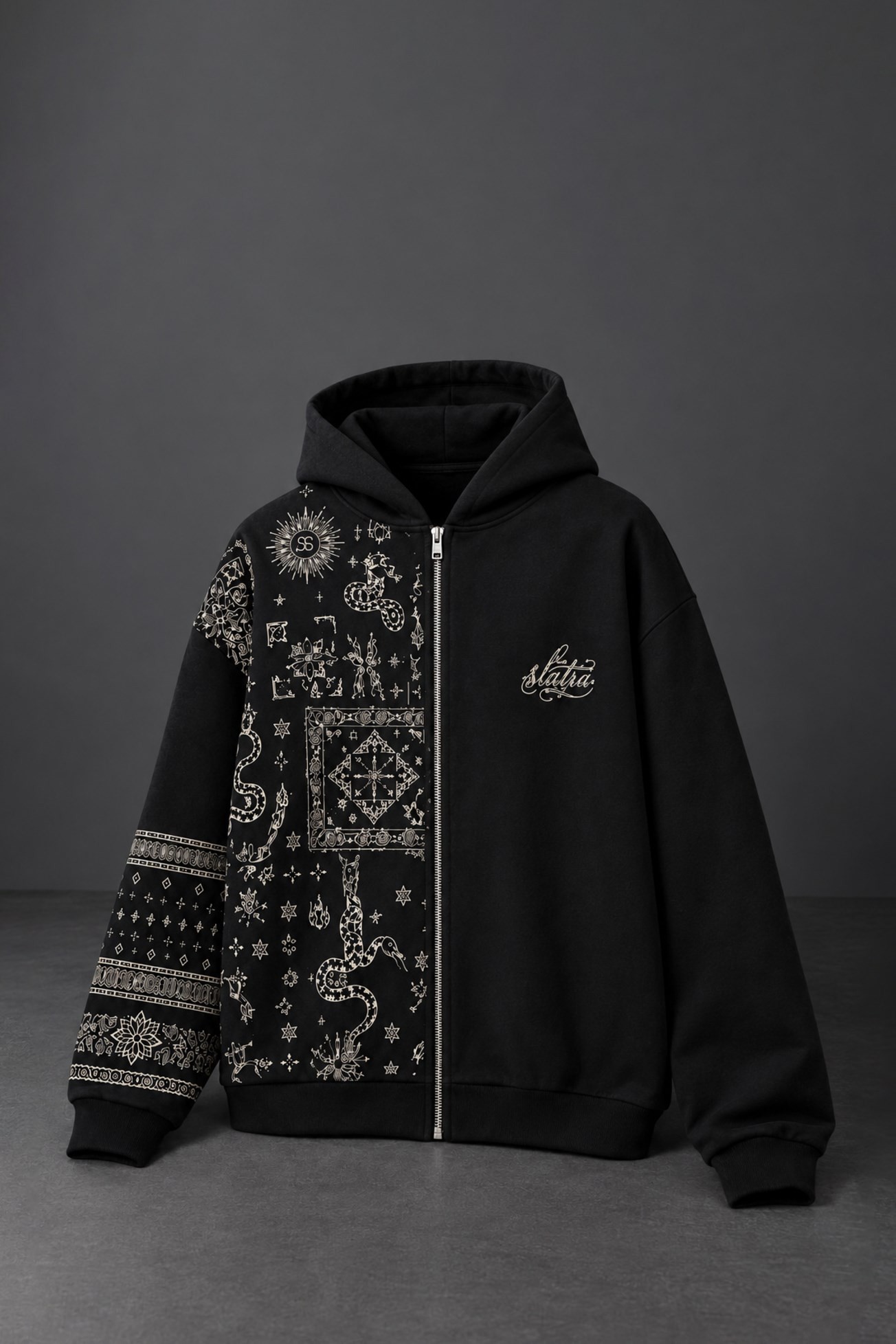 Erkek Siyah Codex Oversize Full Zip Hoodie