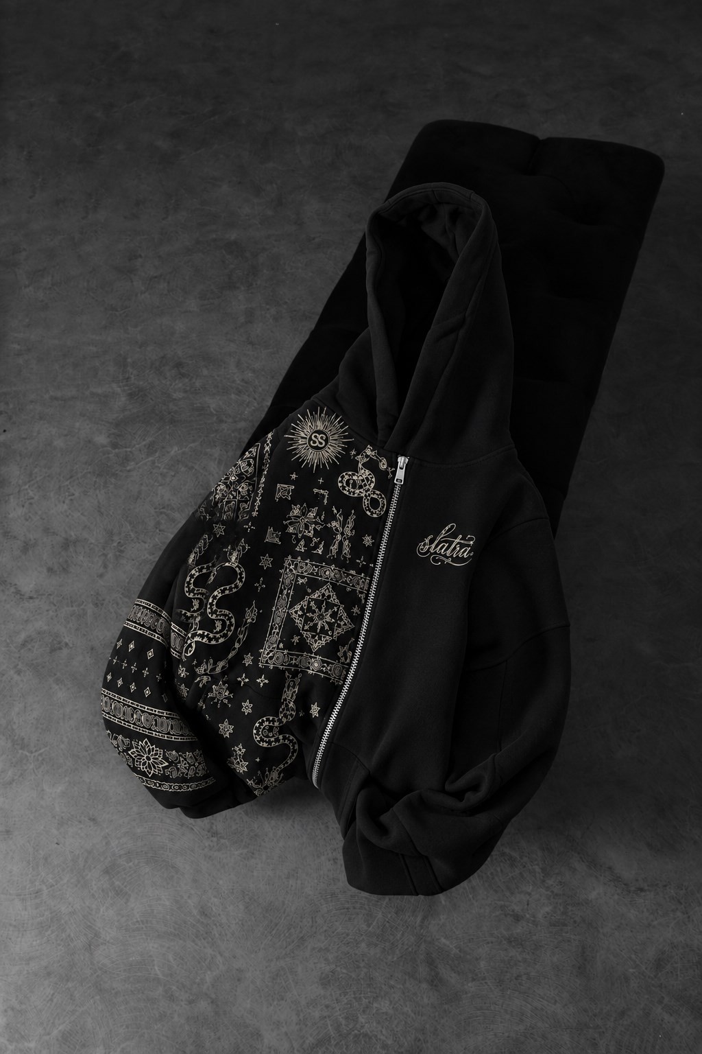 Erkek Siyah Codex Oversize Full Zip Hoodie