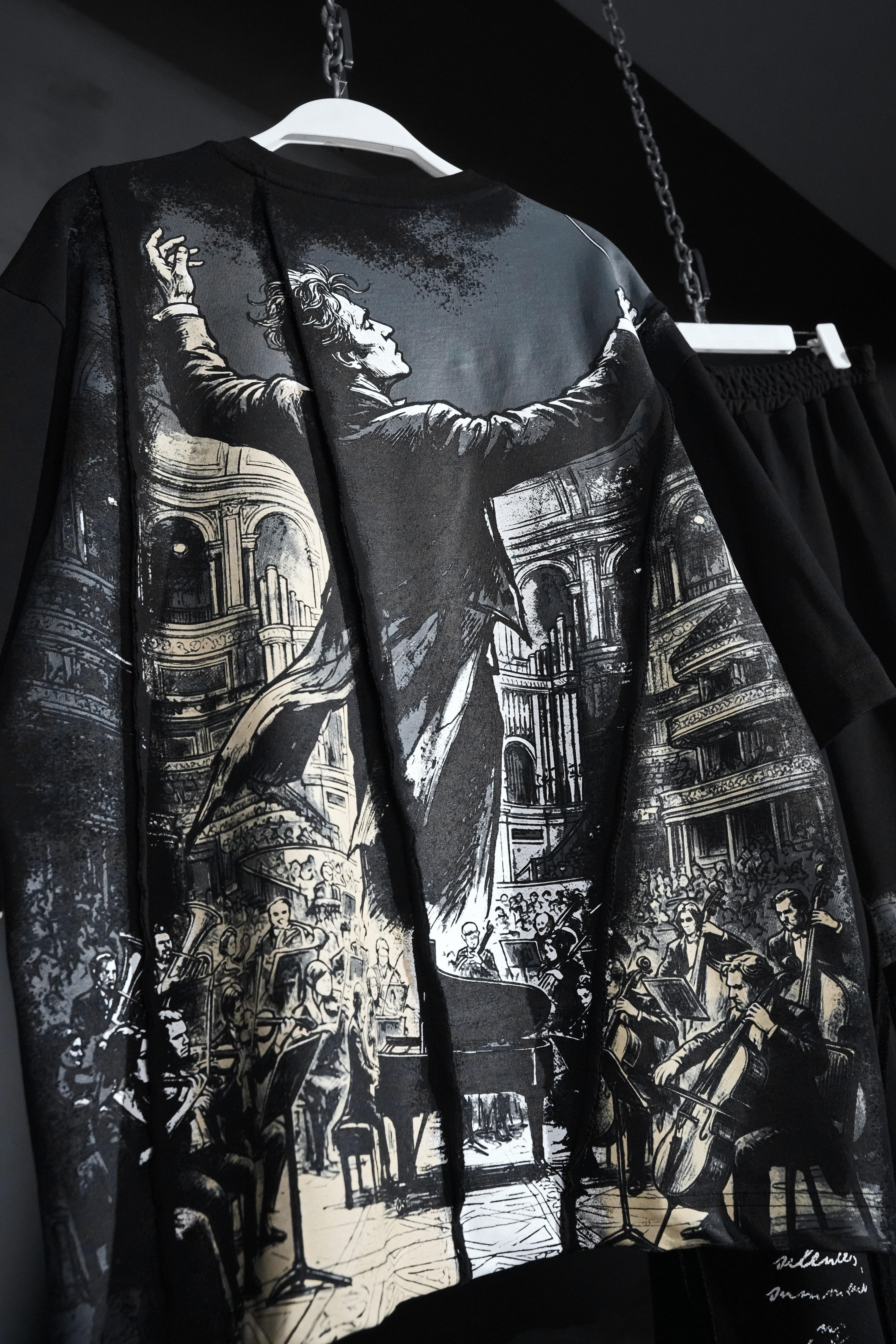 Erkek Siyah Conductor Baskılı Parçalı Oversize Tshirt