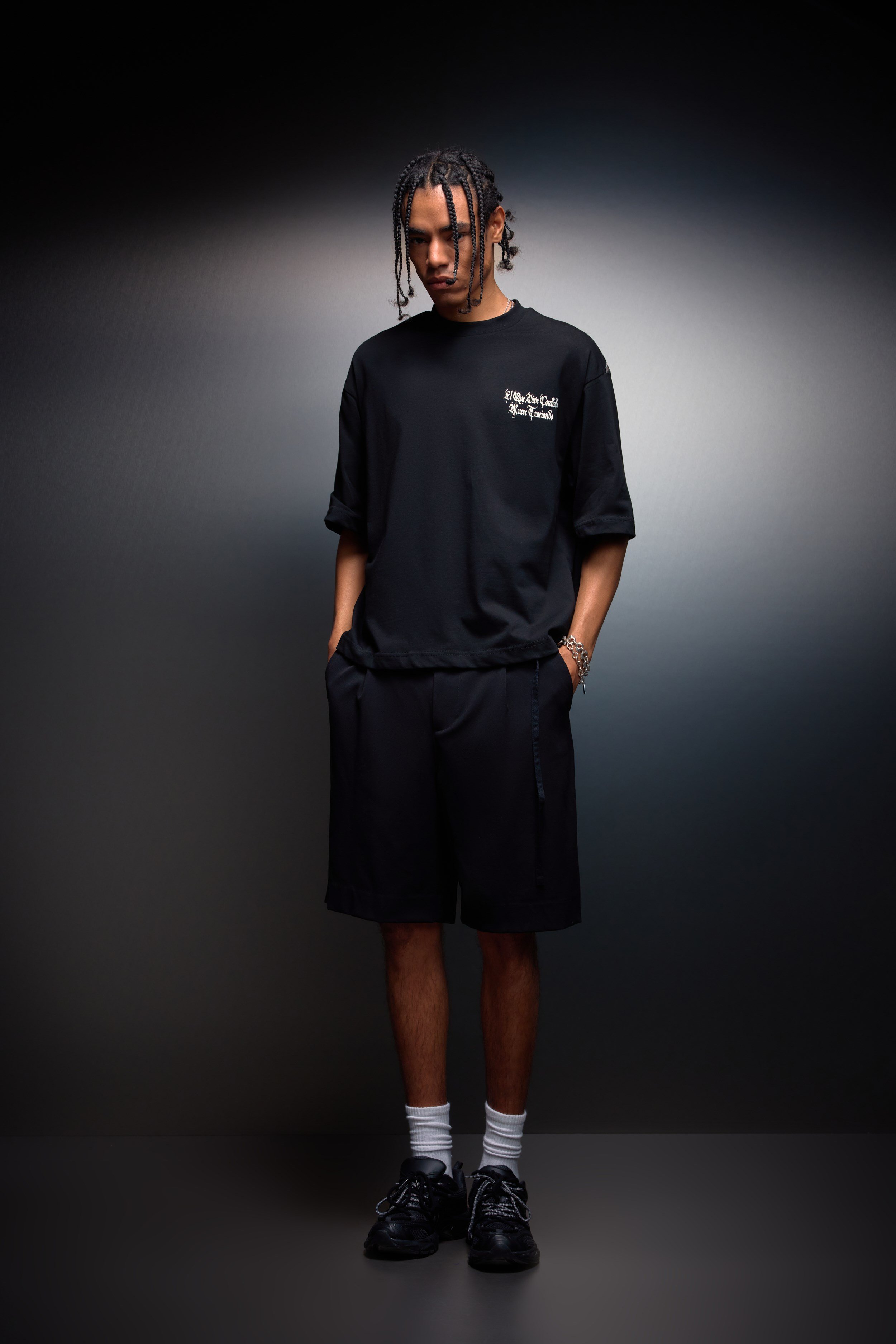 Erkek Siyah Confiado Baskılı Box Fit Tshirt