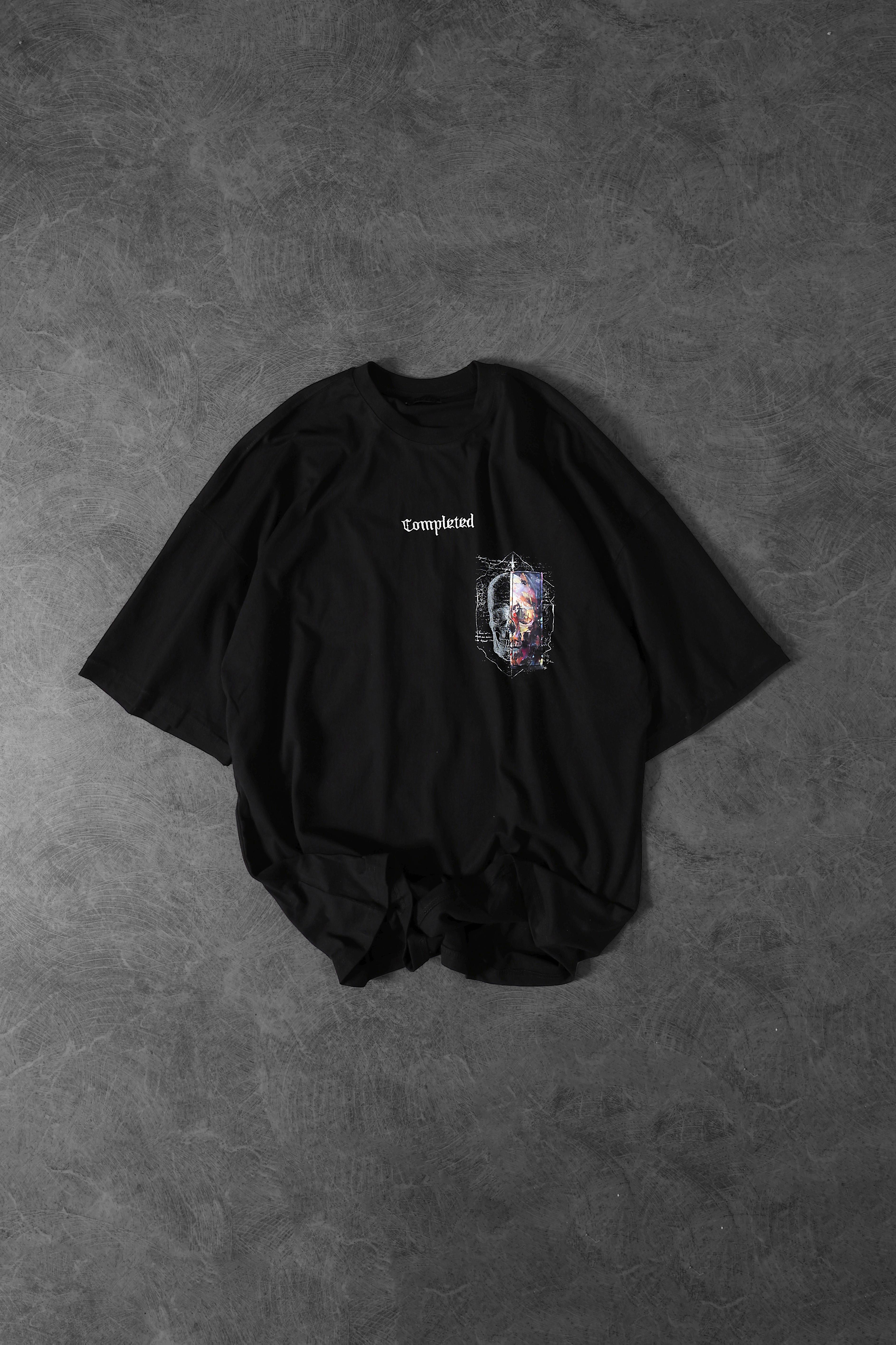 Erkek Siyah Copleted Nakış ve  Patch Ve  Baskılı Oversize Tshirt
