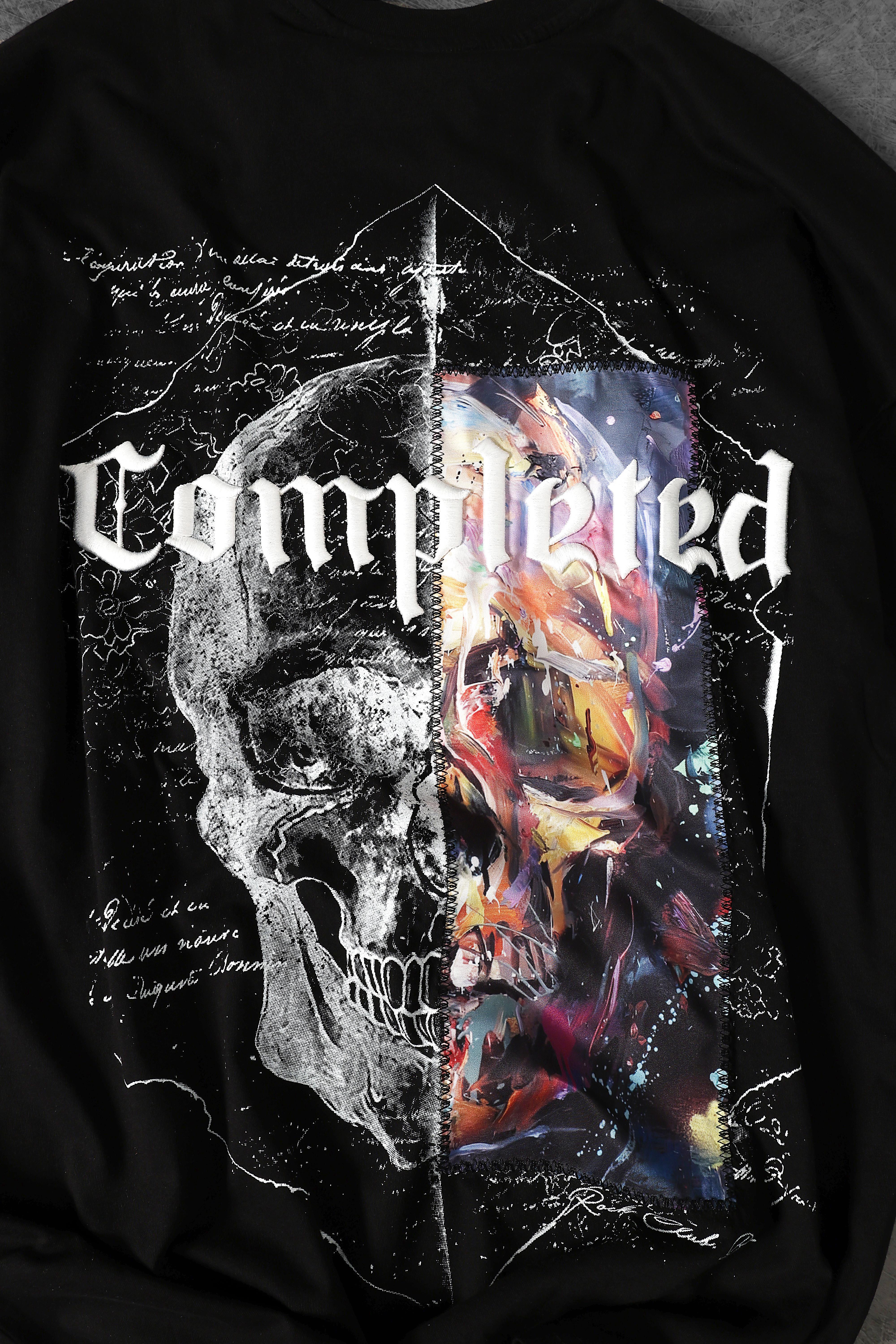 Erkek Siyah Copleted Nakış ve  Patch Ve  Baskılı Oversize Tshirt