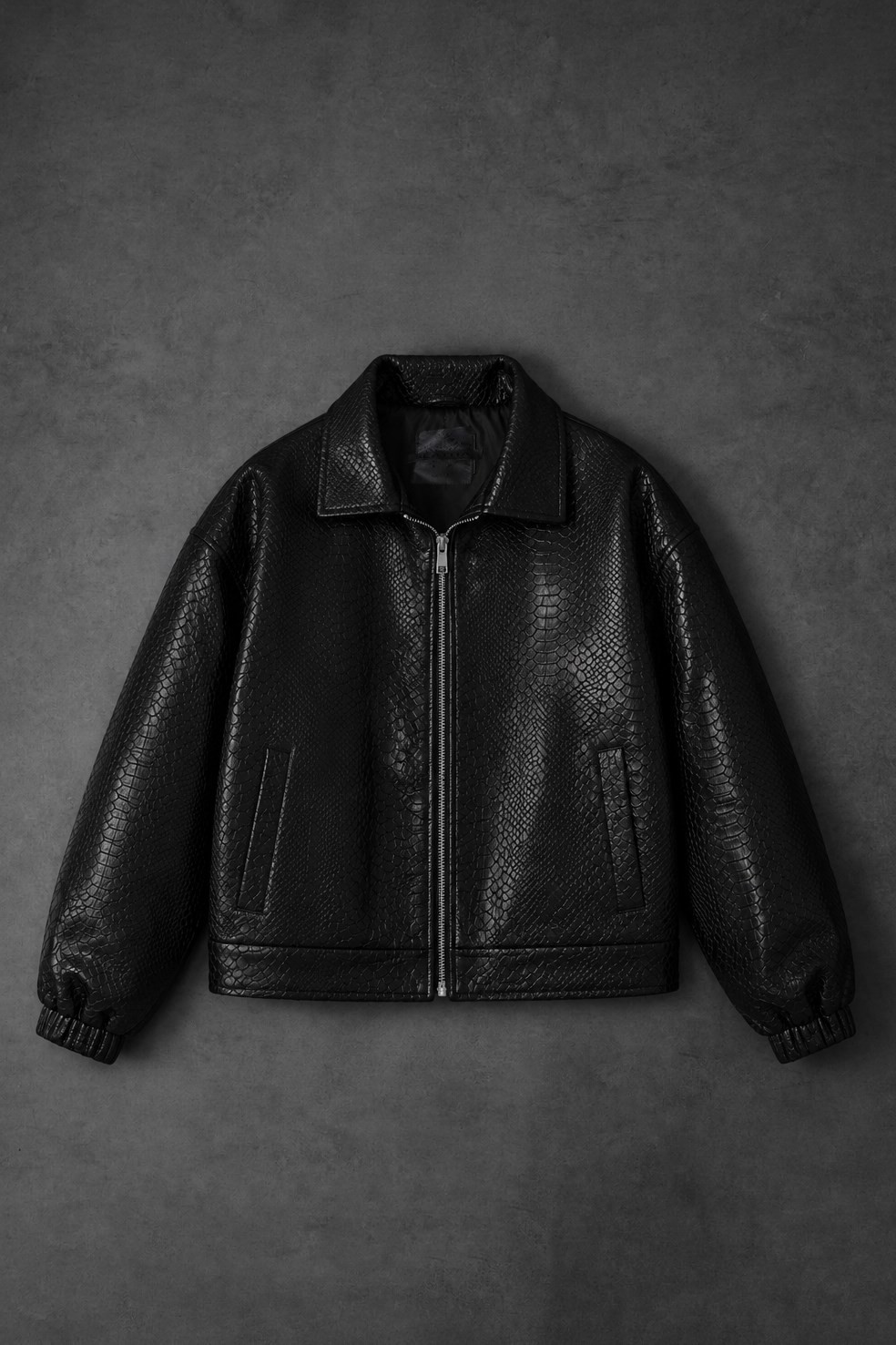 Erkek Siyah Dragon Bomber Deri Ceket