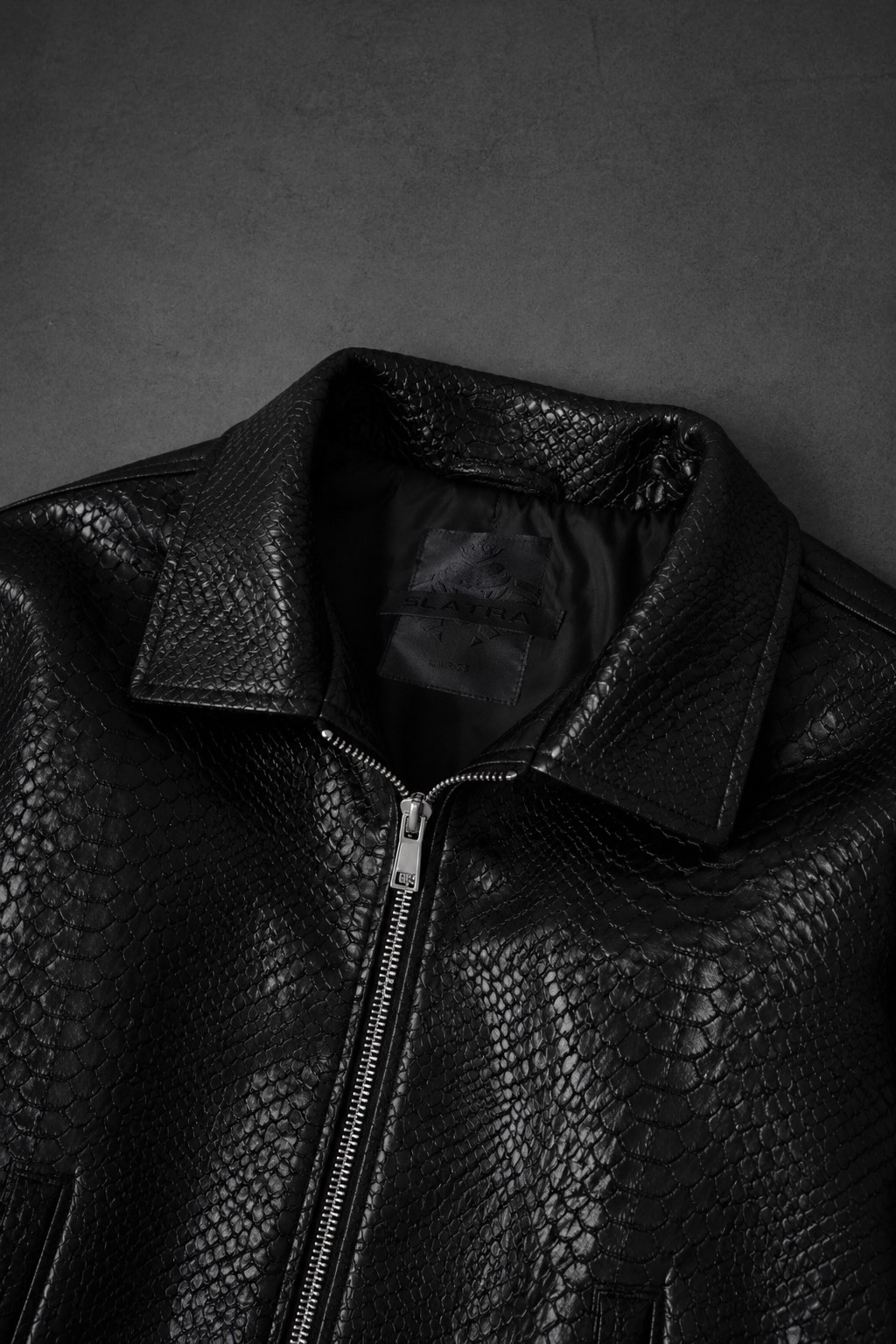Erkek Siyah Dragon Bomber Deri Ceket